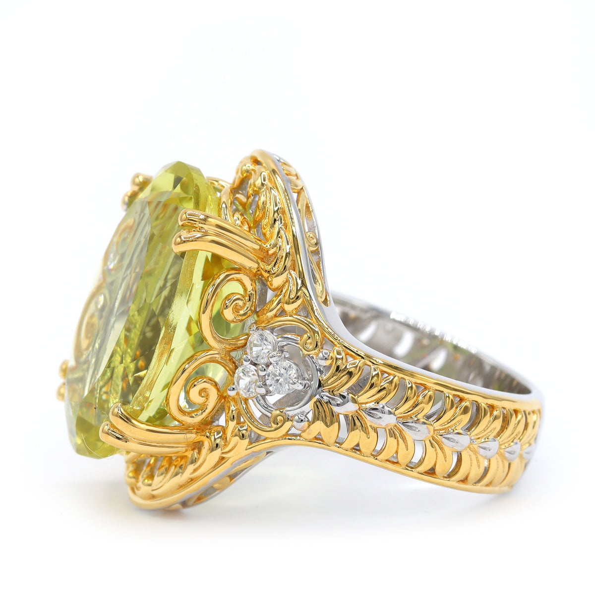 Gems en Vogue 24K Palladium Silver 16.00ctw Ouro Verde & White Zircon Ring