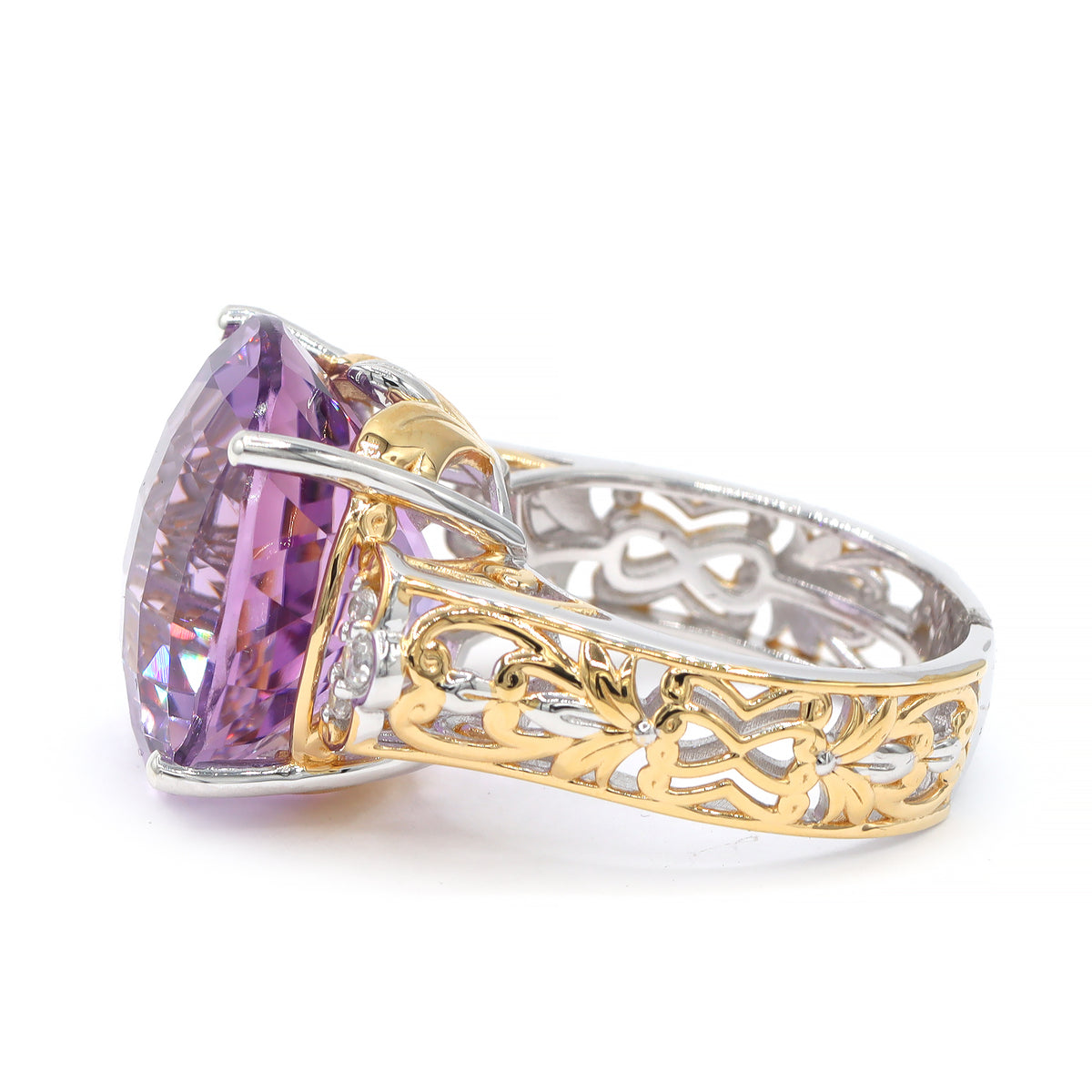 Gems en Vogue One-of-a-Kind 24K Palladium Silver 17.64ctw Brazilian Amethyst & White Zircon Ring