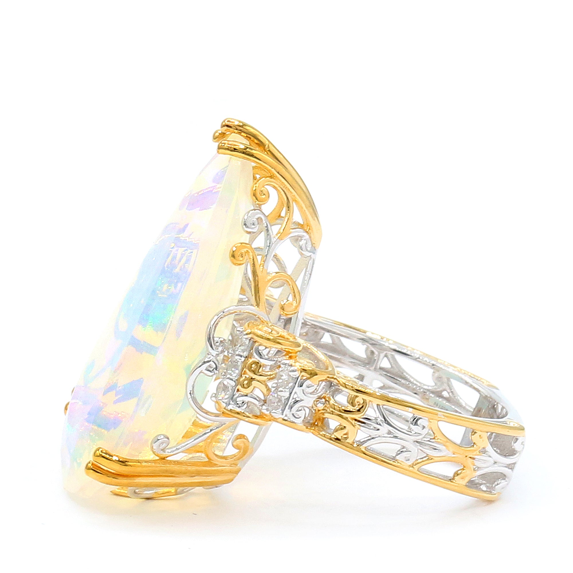 Couture Gems One-of-a-Kind 24K Palladium Silver 15.73ctw White Ethiopian Opal & White Zircon Ring
