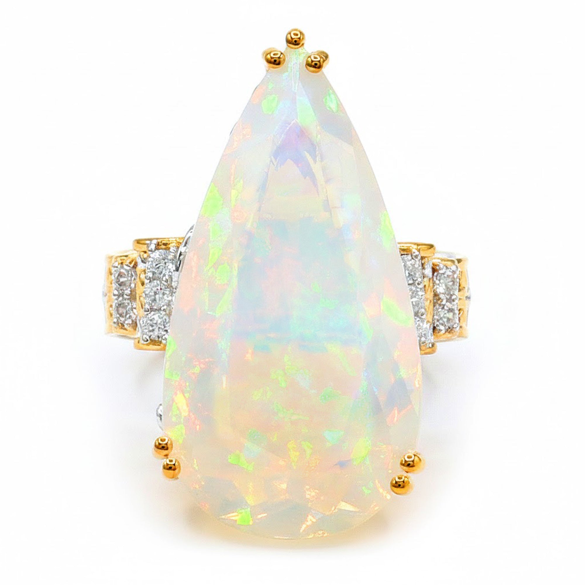 Couture Gems One-of-a-Kind 24K Palladium Silver 15.73ctw White Ethiopian Opal & White Zircon Ring
