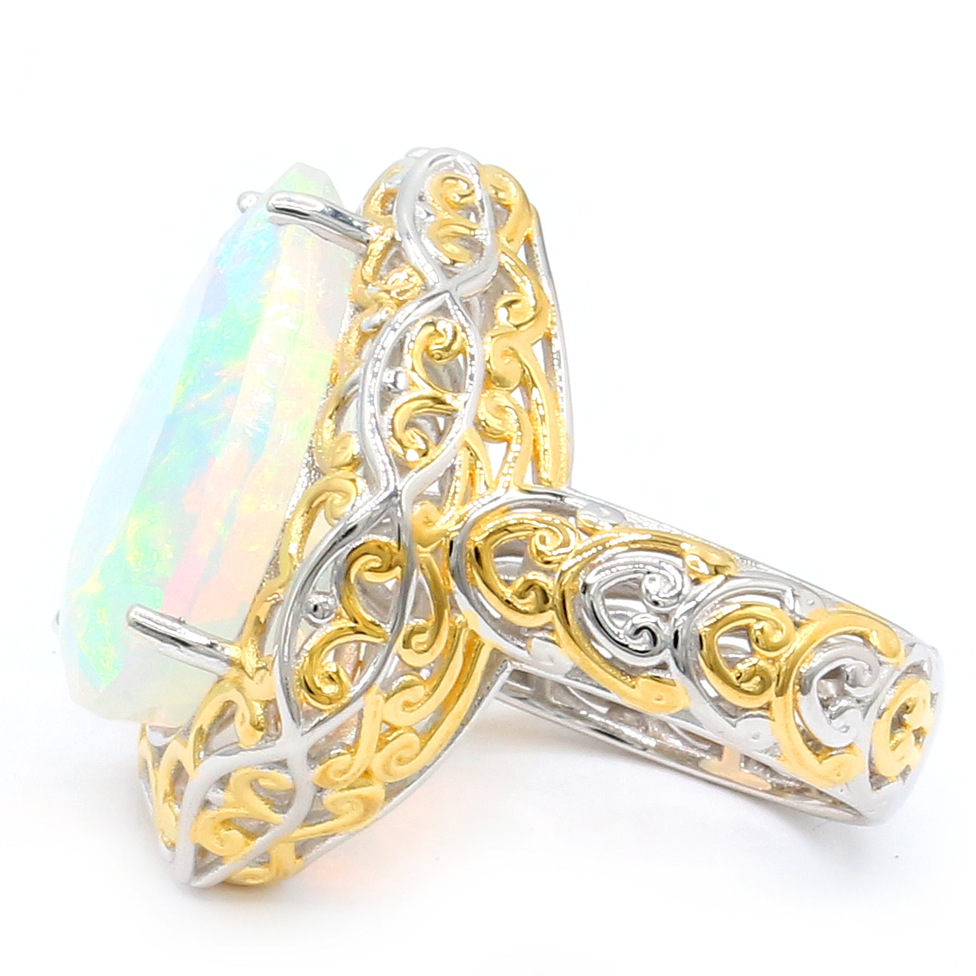 Couture Gems One-of-a-Kind 24K Palladium Silver 11.89ctw Faceted White Ethiopian Opal Ring