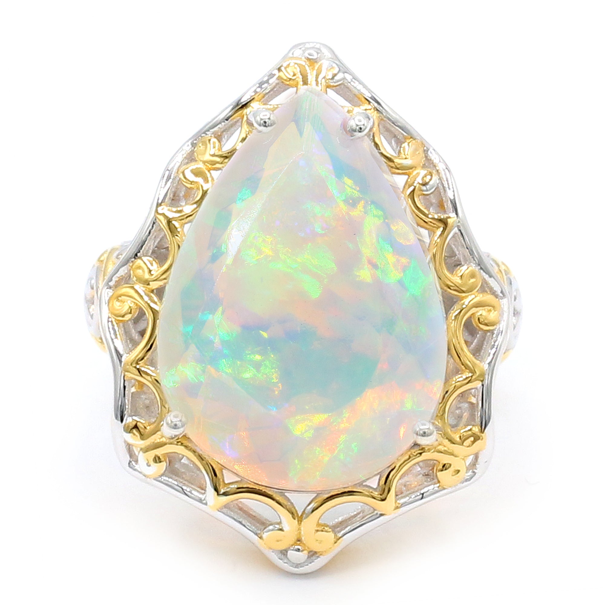 Couture Gems One-of-a-Kind 24K Palladium Silver 11.89ctw Faceted White Ethiopian Opal Ring
