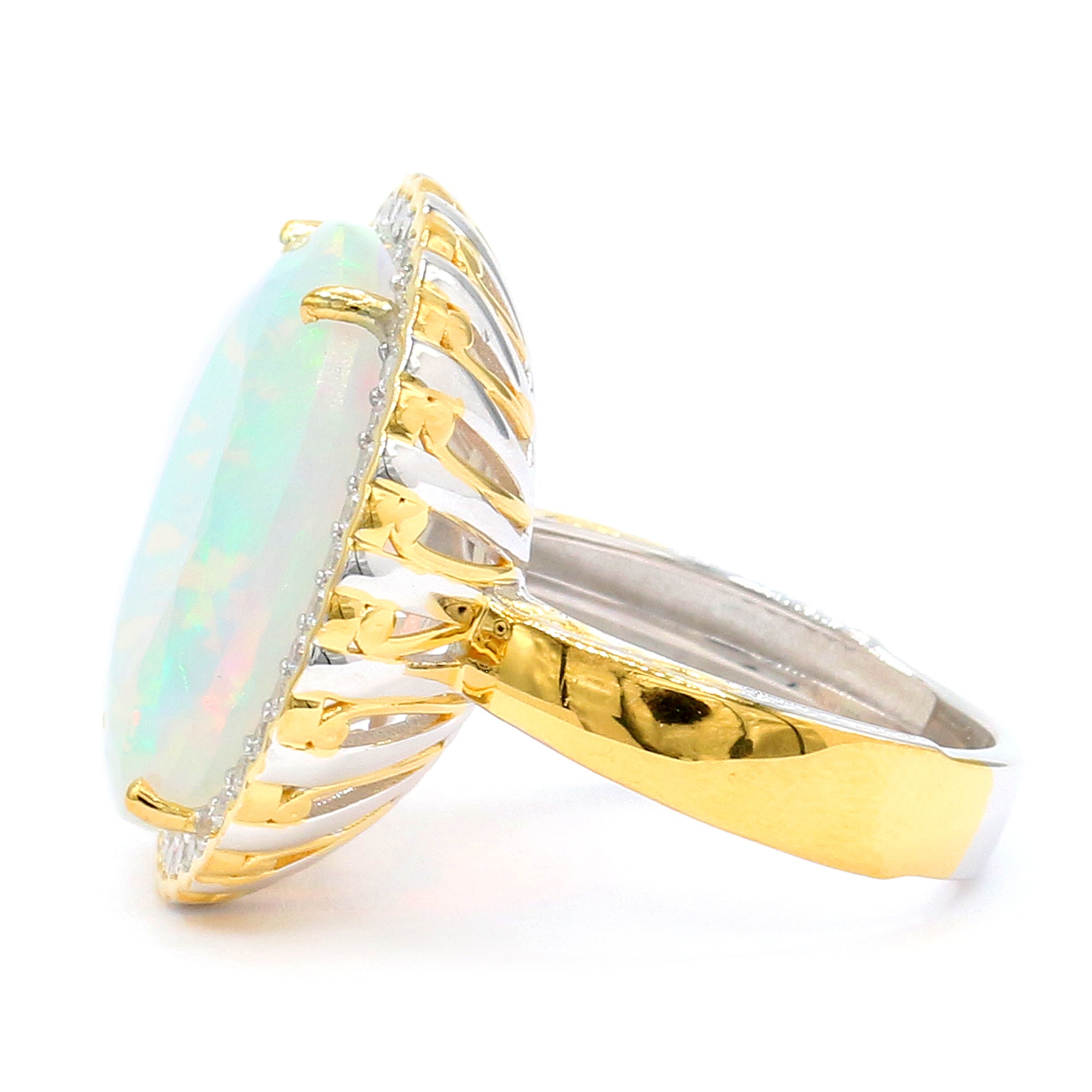 Couture Gems One-of-a-Kind 24K Palladium Silver 13.28ctw White Ethiopian Opal & White Zircon Halo Ring