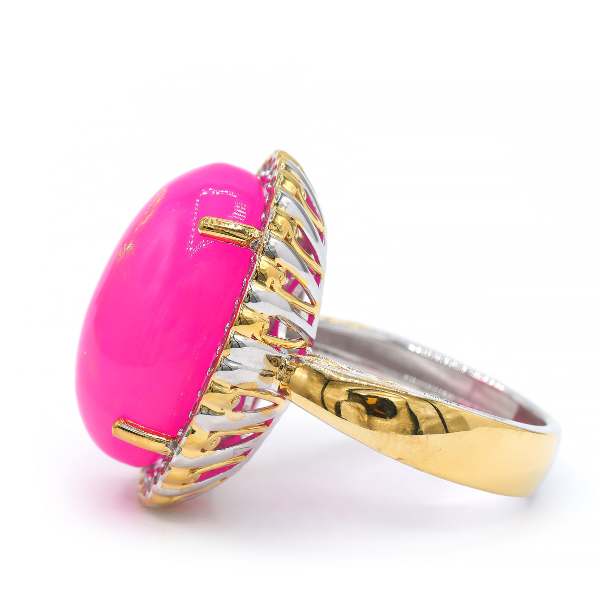 Couture Gems One-of-a-Kind 24K Palladium Silver 15.61ctw Fuchsia Pink Ethiopian Opal & White Zircon Halo Ring