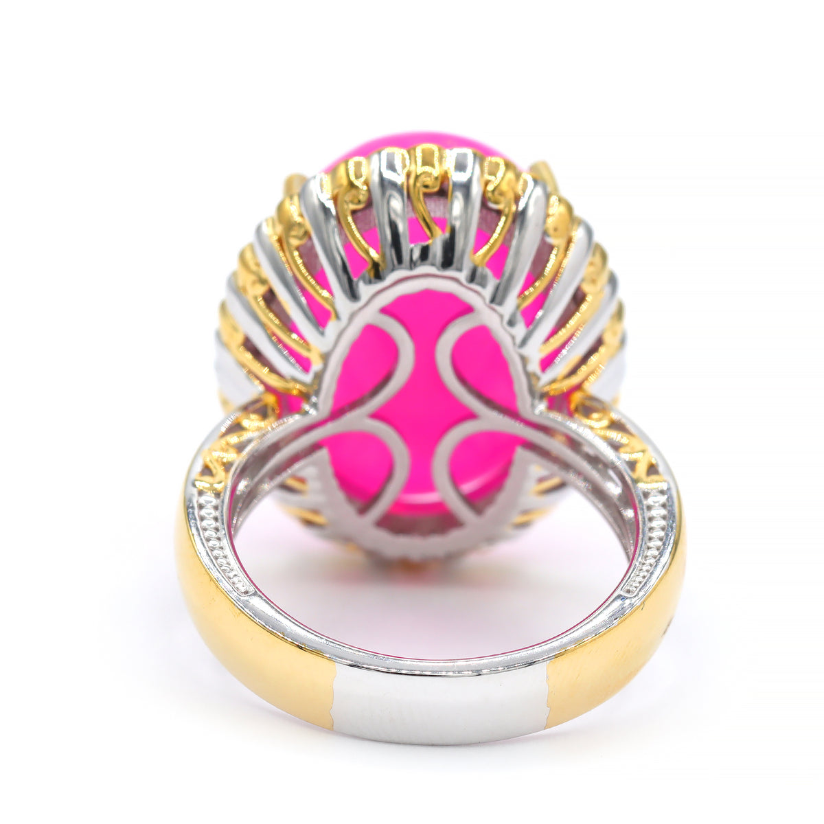 Bague auréole Couture Gems en argent palladié 24 carats, opale éthiopienne rose facettée cœur de 11,00 carats et zircon blanc, pièce unique