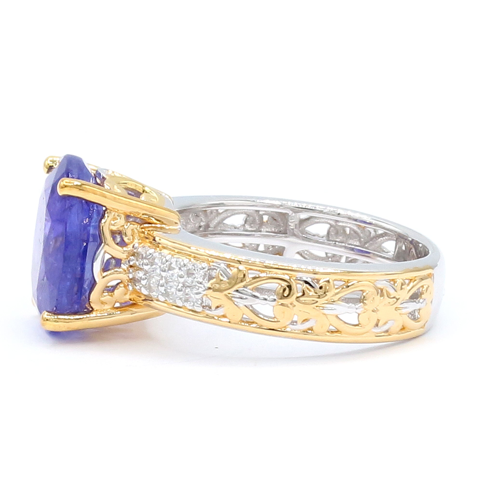 Bague auréole en tanzanite et zircon blanc 1,77 carat en argent palladié 24 carats Gems en Vogue