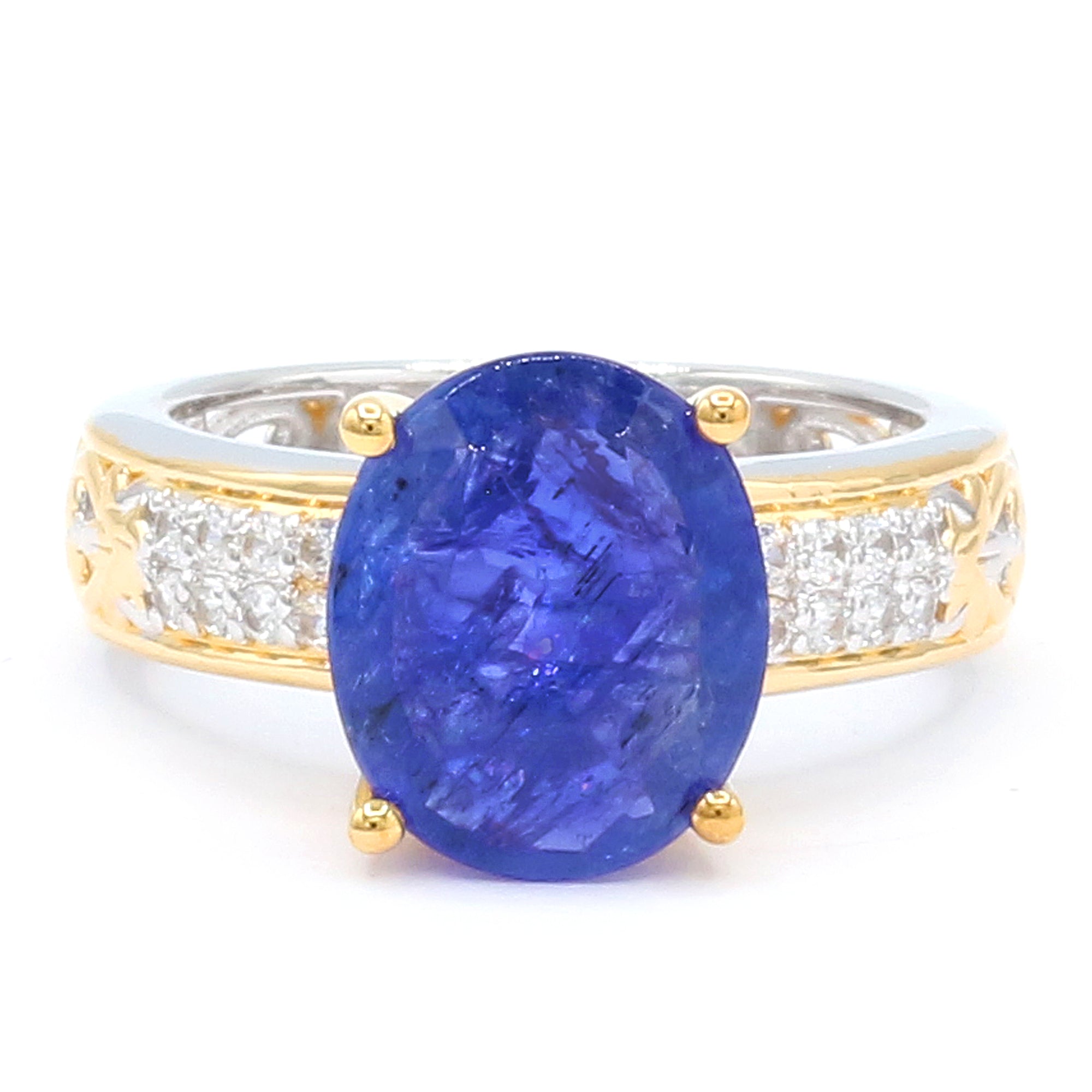 Bague auréole en tanzanite et zircon blanc 1,77 carat en argent palladié 24 carats Gems en Vogue