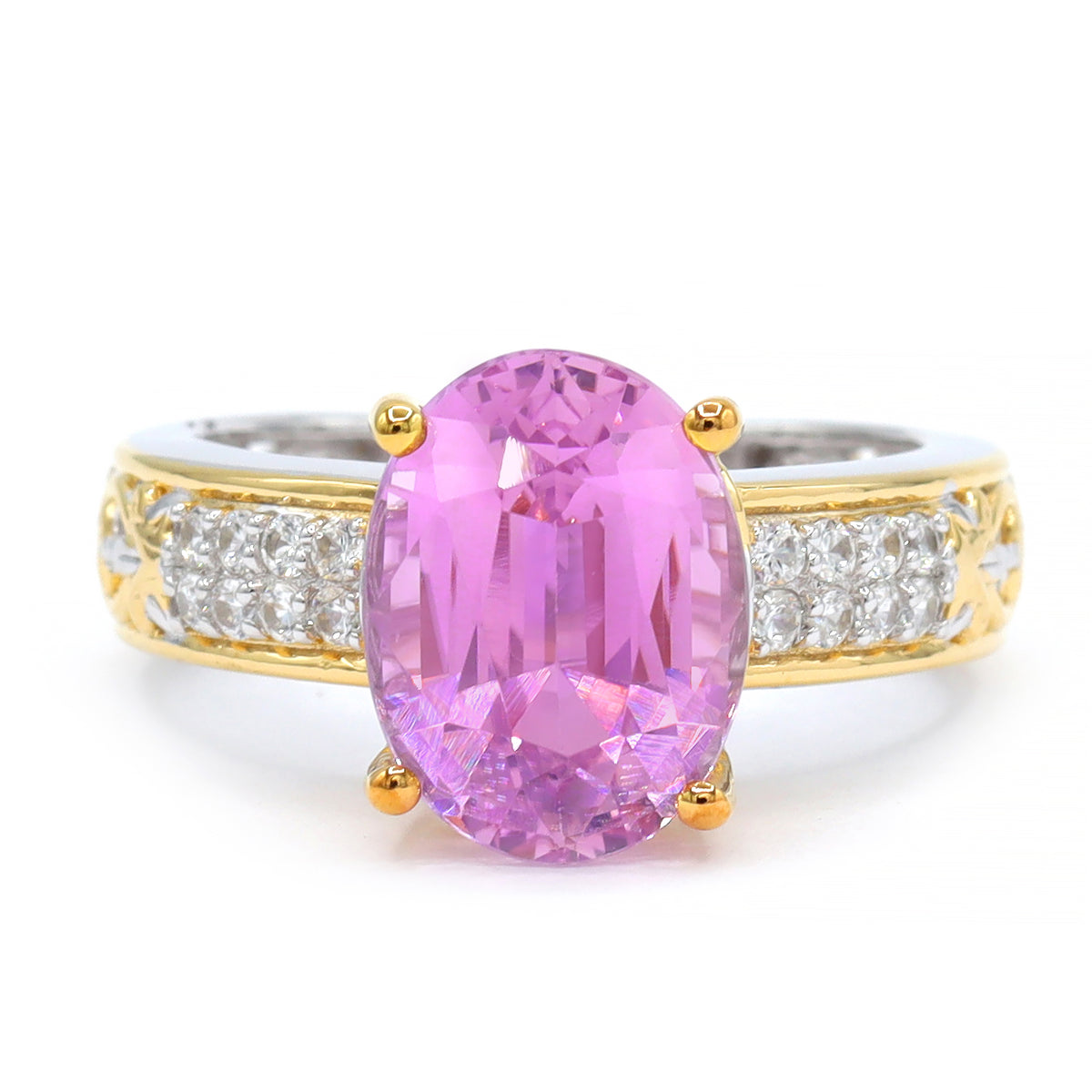 Gems en Vogue One-of-a-Kind 24K Palladium Silver 6.06ctw Pink Kunzite & White Zircon Ring