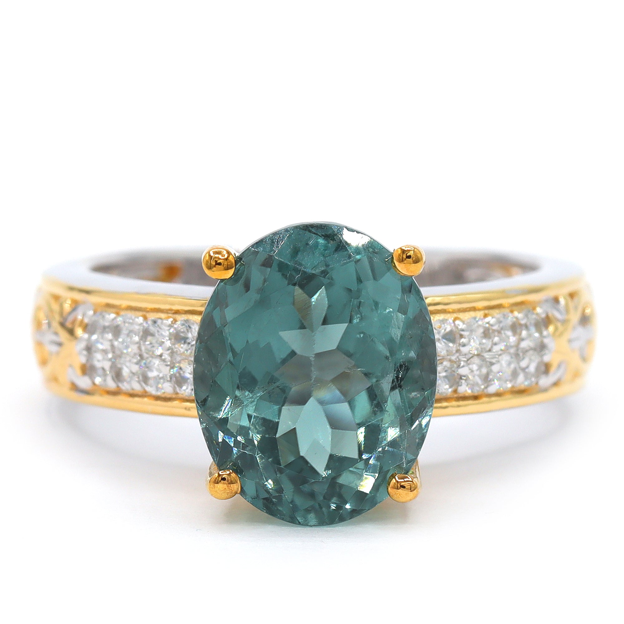 Couture Gems One-of-a-Kind 24K Palladium Silver 5.72ctw Mint Blue Tourmaline & White Zircon Ring