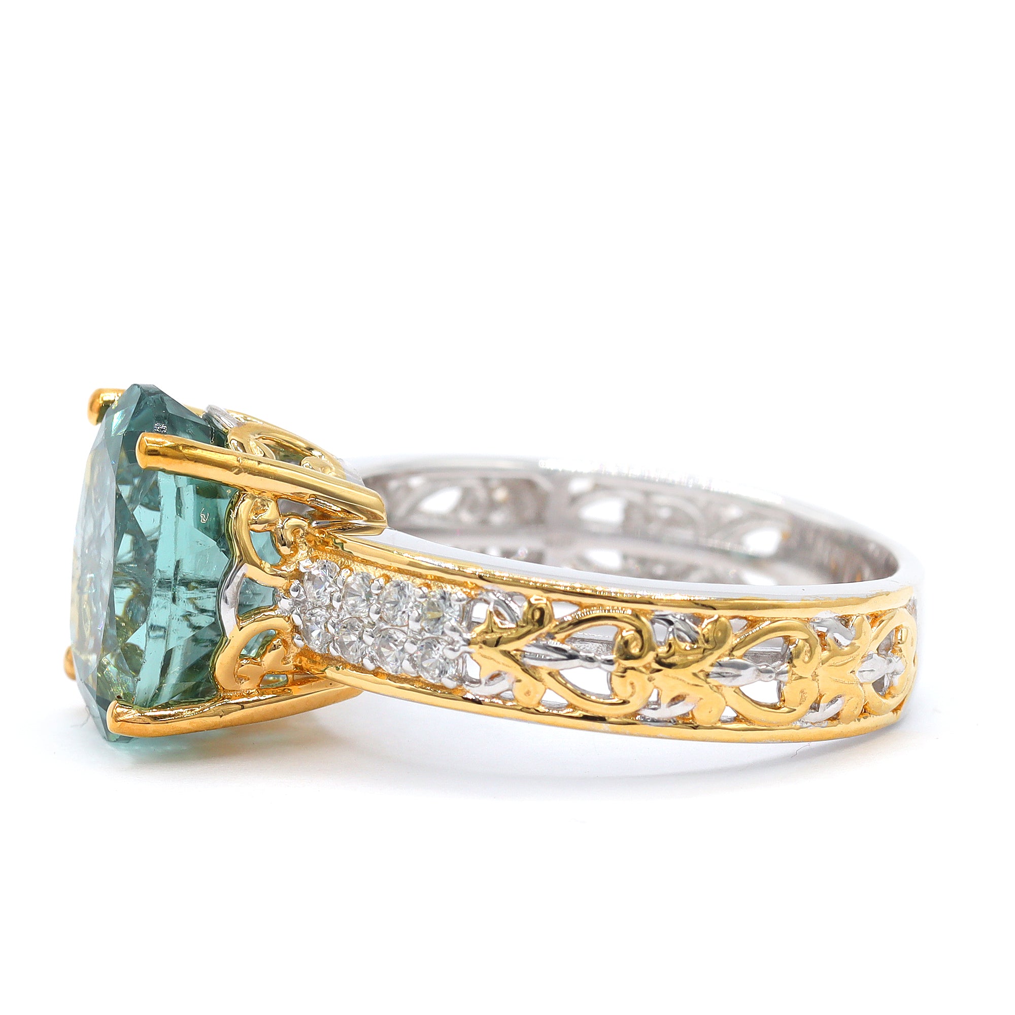 Couture Gems One-of-a-Kind 24K Palladium Silver 5.72ctw Mint Blue Tourmaline & White Zircon Ring