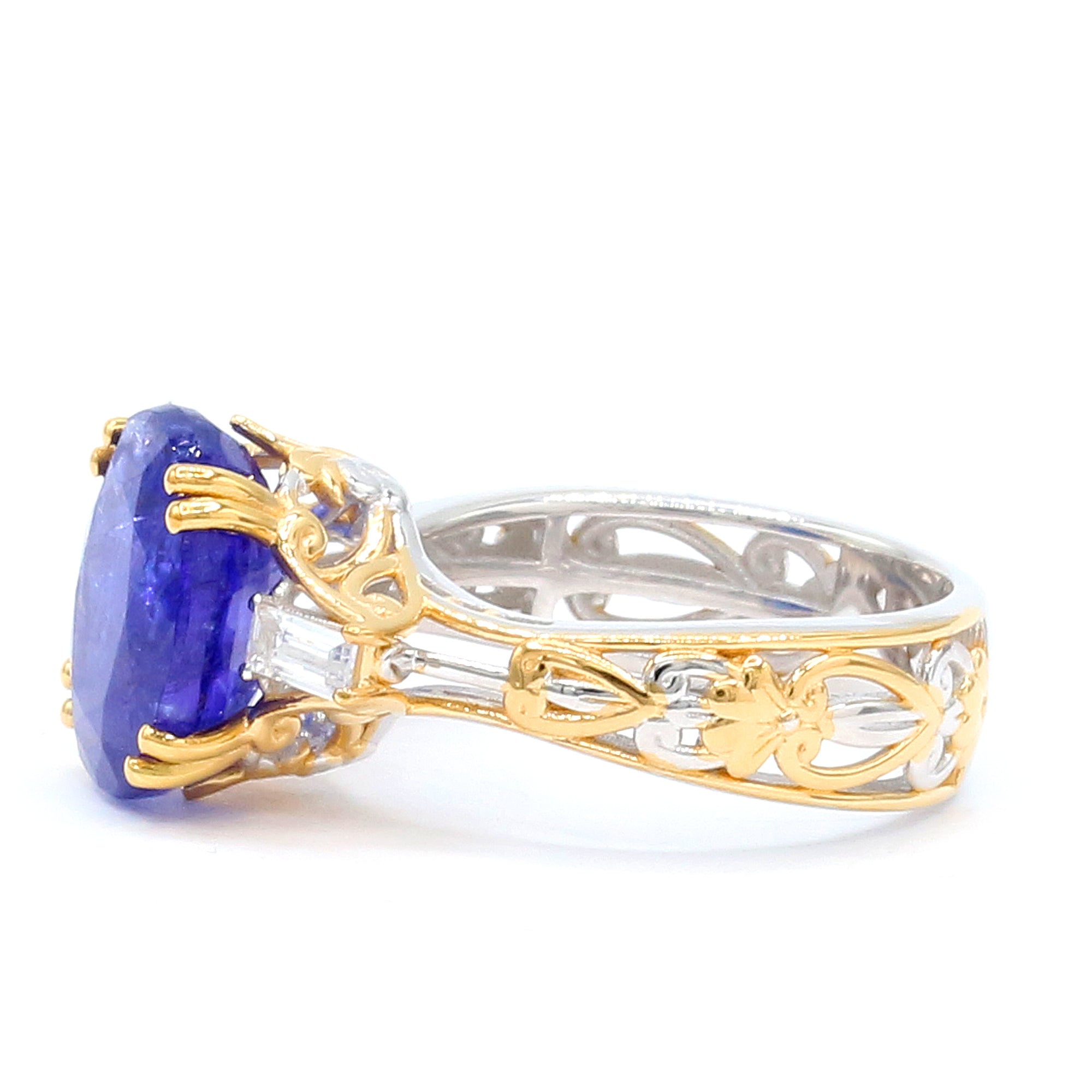 Bague auréole en tanzanite et zircon blanc 1,77 carat en argent palladié 24 carats Gems en Vogue