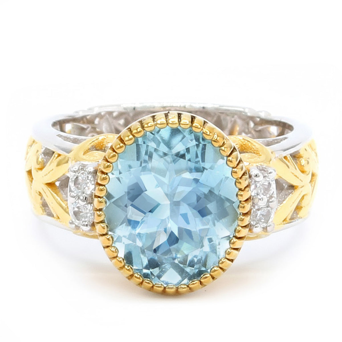 Bague Gems en Vogue en aigue-marine taille trillion de 2,27 ct et zircon blanc
