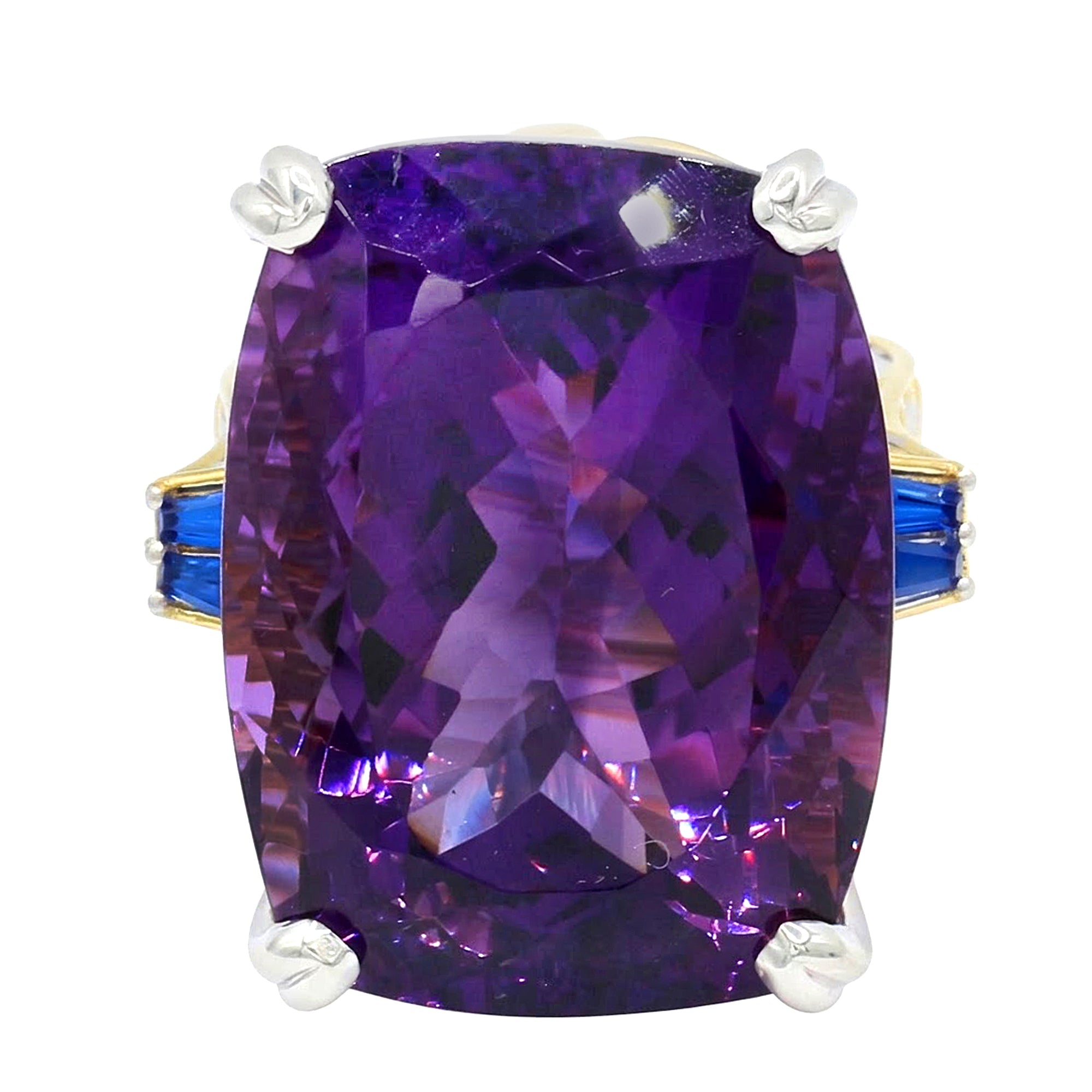 Couture Gems One-of-a-Kind 24K Palladium Silver 54.14ctw Tanzanian Amethyst & Cobalt Blue Spinel Honker Ring