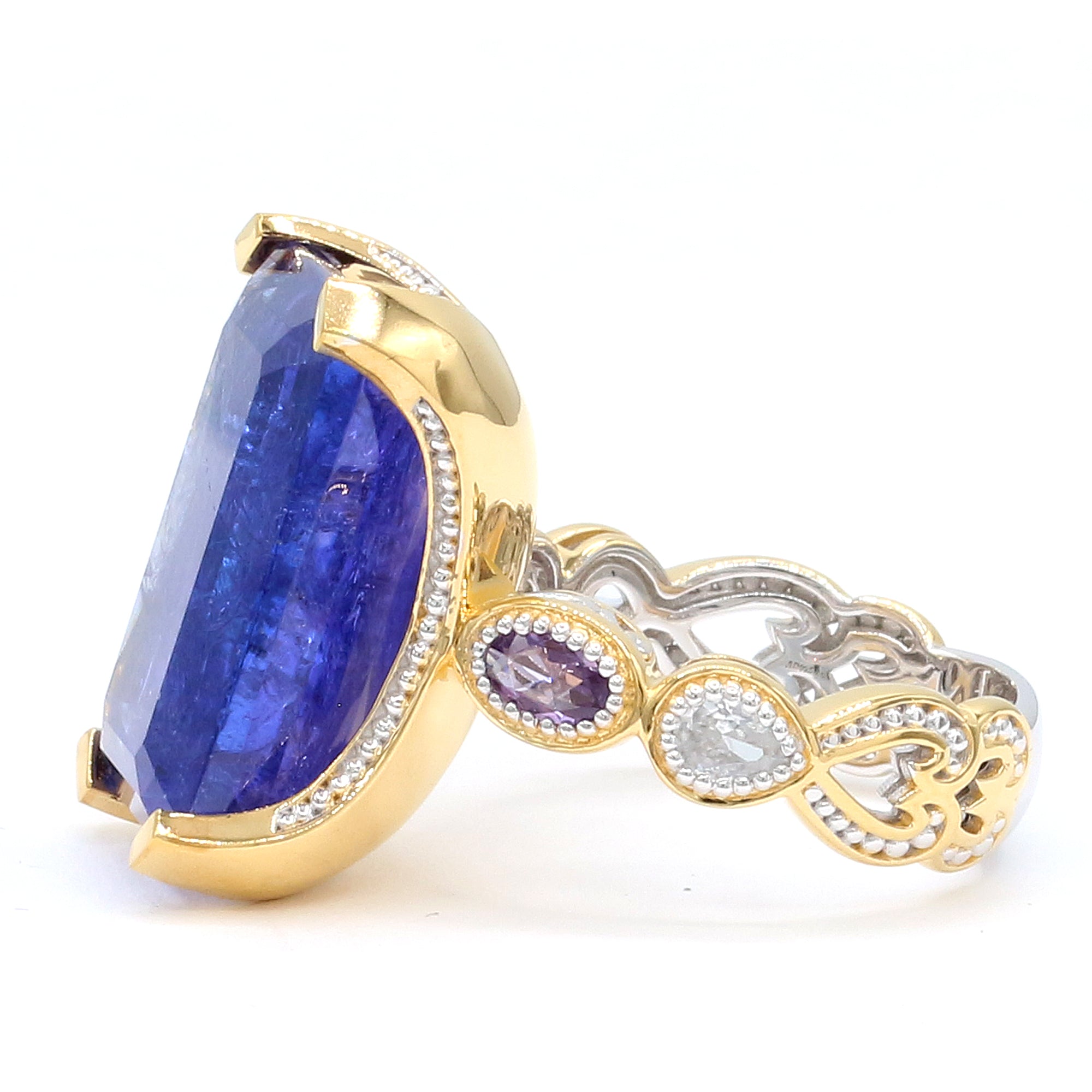Couture Gems One-of-a-Kind 24K Palladium Silver 24.00ctw Tanzanite, Purple Sapphire & White Zircon Ring