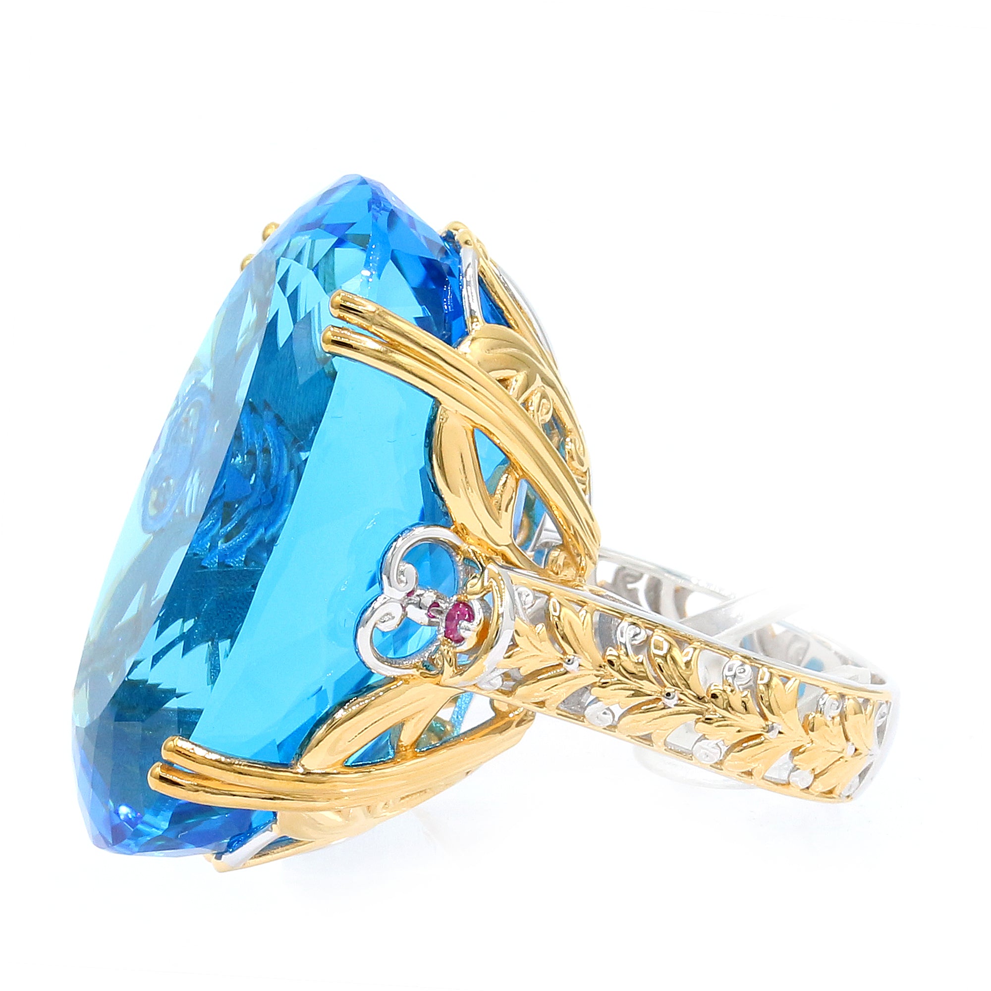 Couture Gems One-of-a-Kind 24K Palladium Silver 103.99ctw Kashmir Blue Topaz & Ruby Honker Ring