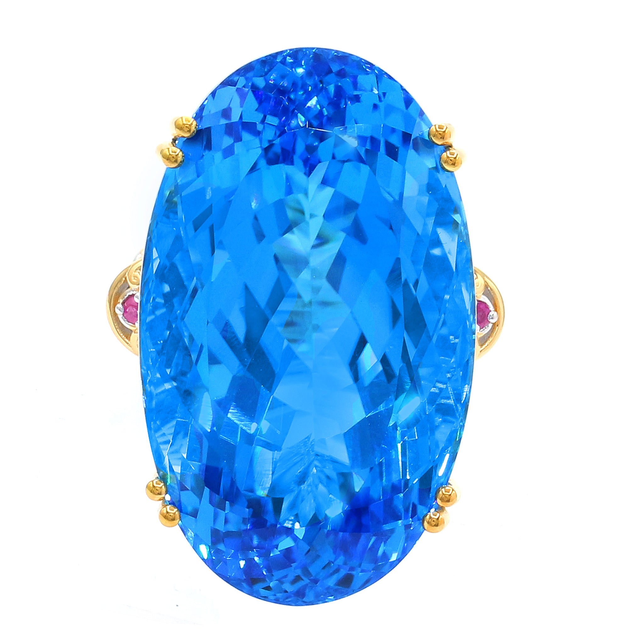 Couture Gems One-of-a-Kind 24K Palladium Silver 103.99ctw Kashmir Blue Topaz & Ruby Honker Ring