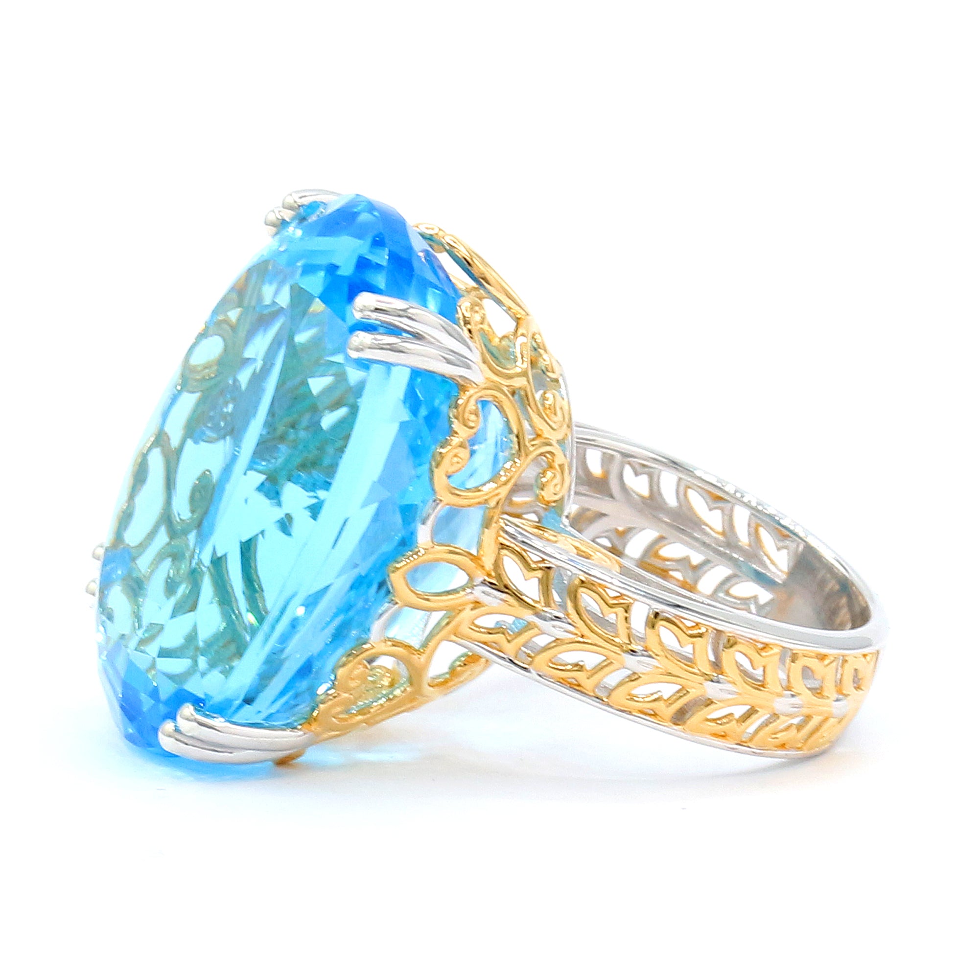 Couture Gems One-of-a-Kind 24K Palladium Silver 69.75ctw Swiss Blue Topaz Honker Ring