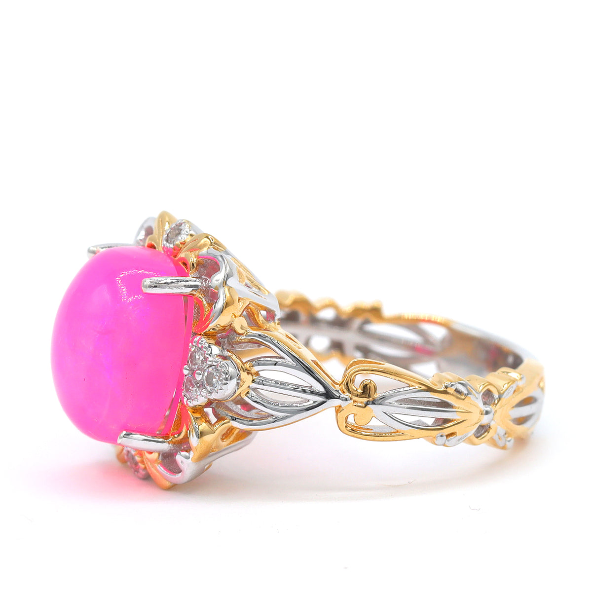 Gems en Vogue 24K Palladium Silver 2.30tw Pink Ethiopian Opal & White Zircon Ring