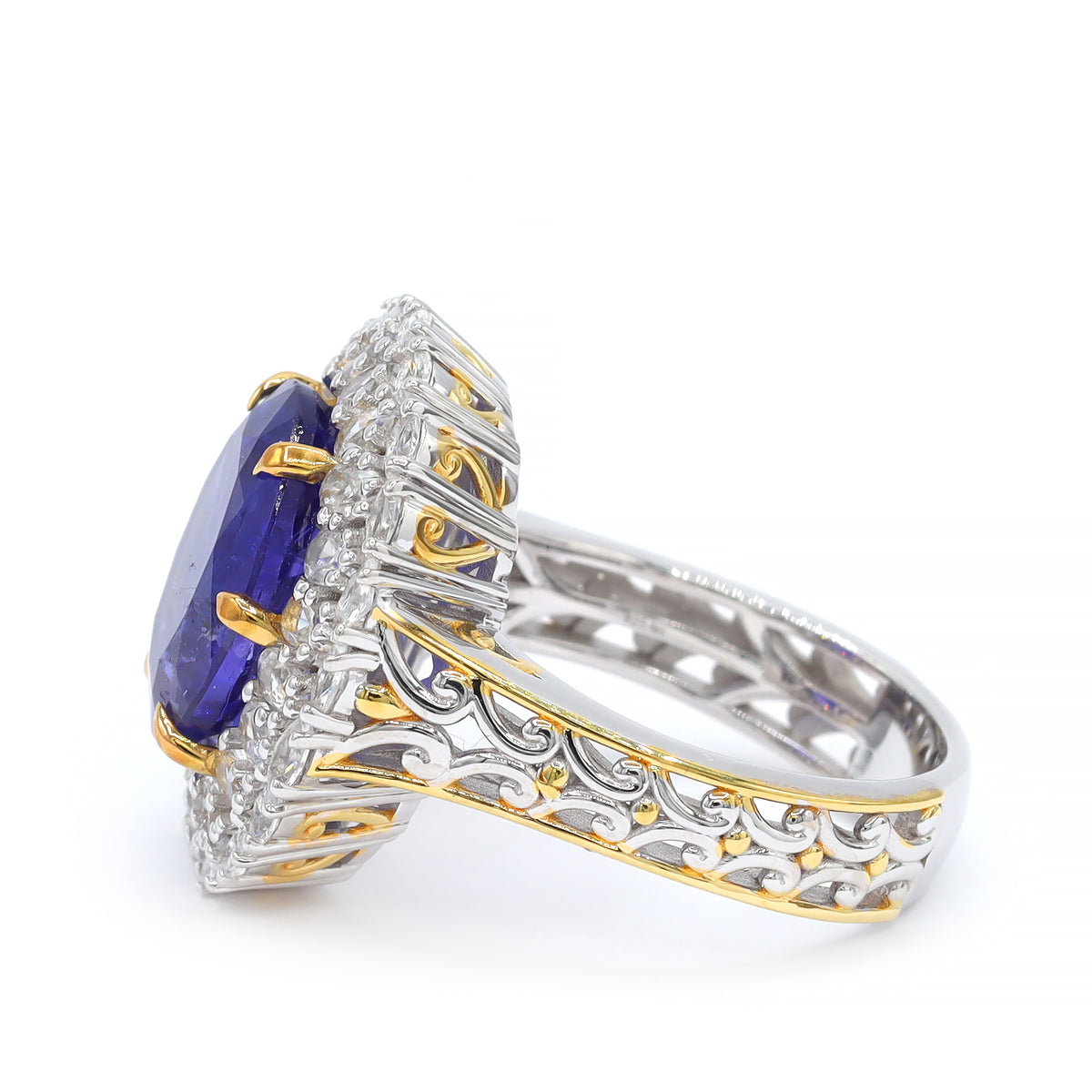 Couture Gems One-of-a-Kind 24K Palladium Silver 10.86ctw Tanzanite & White Zircon Double Halo Ring