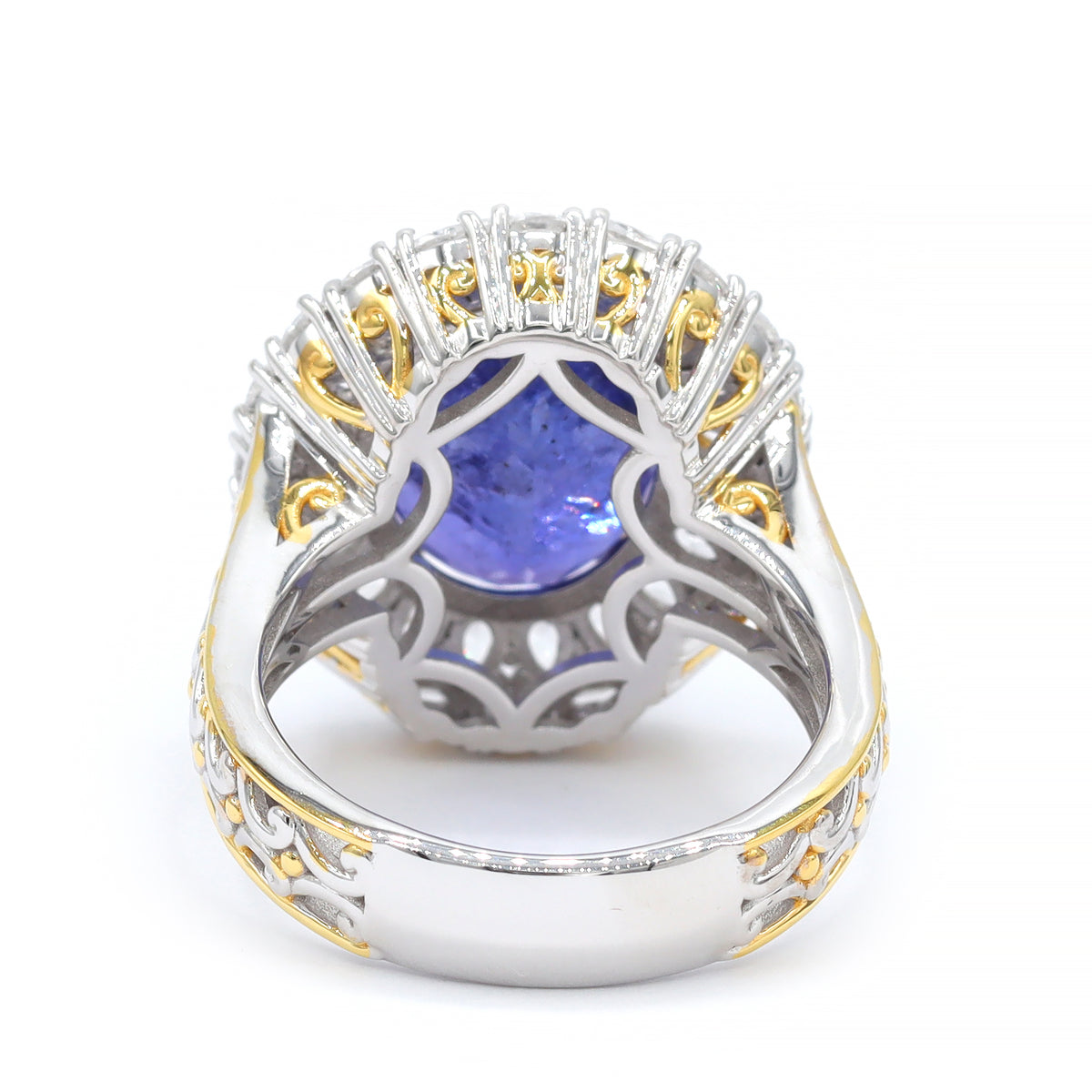 Couture Gems One-of-a-Kind 24K Palladium Silver 10.86ctw Tanzanite & White Zircon Double Halo Ring