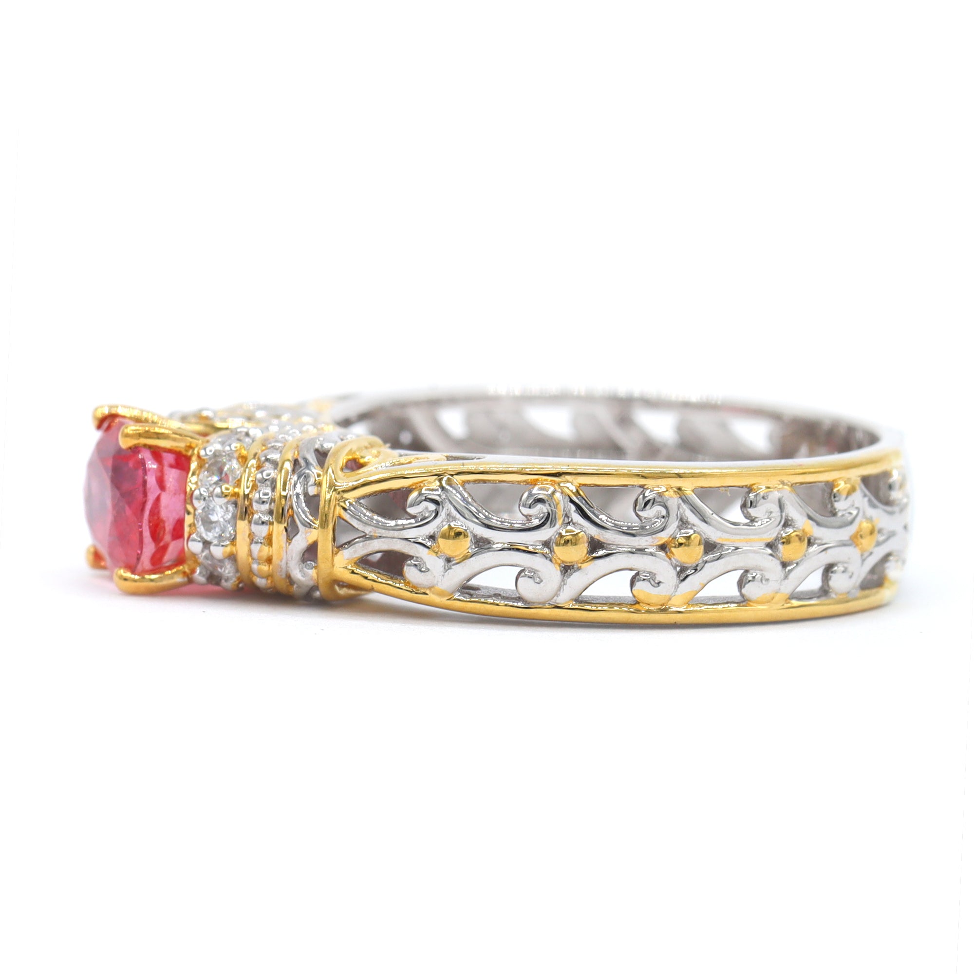 Couture Gems One-of-a-Kind 24K Palladium Silver 1.82ctw Padparadscha Sapphire & White Zircon Band Ring