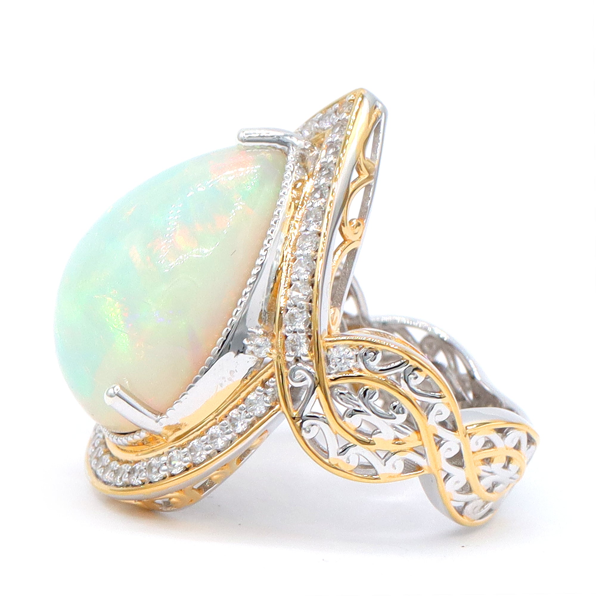 Couture Gems One-of-a-Kind 24K Palladium Silver 13.32ctw White Ethiopian Opal & White Zircon Ring