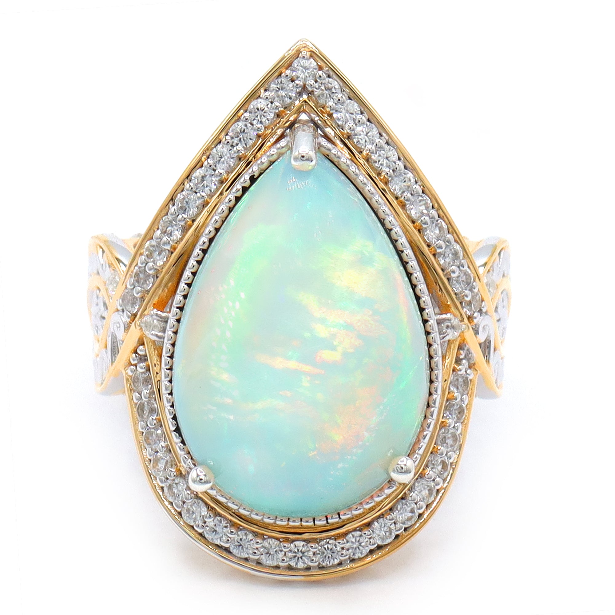 Couture Gems One-of-a-Kind 24K Palladium Silver 13.32ctw White Ethiopian Opal & White Zircon Ring