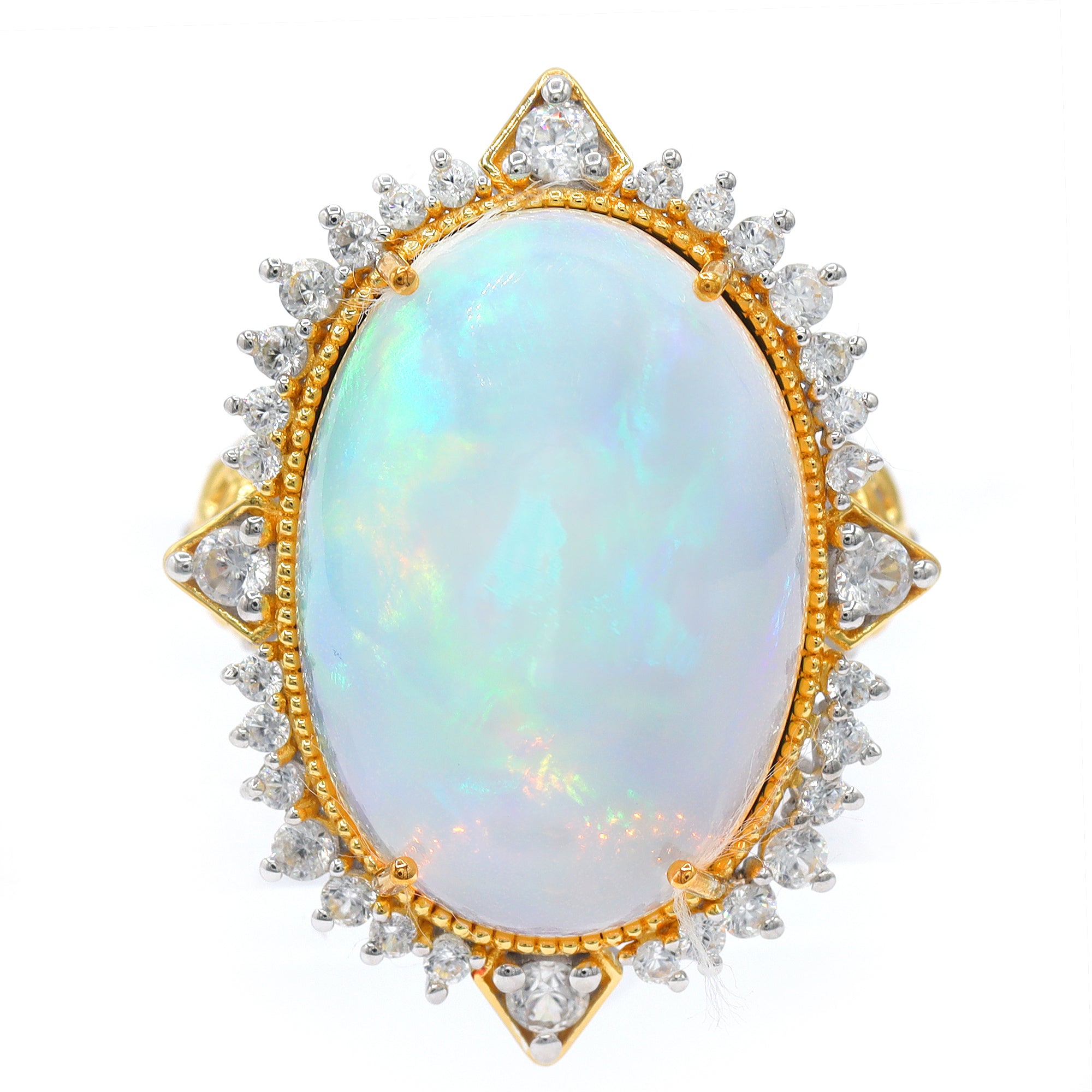 Couture Gems One-of-a-Kind 24K Palladium Silver 17.54ctw White Ethiopian Opal & White Zircon Ring