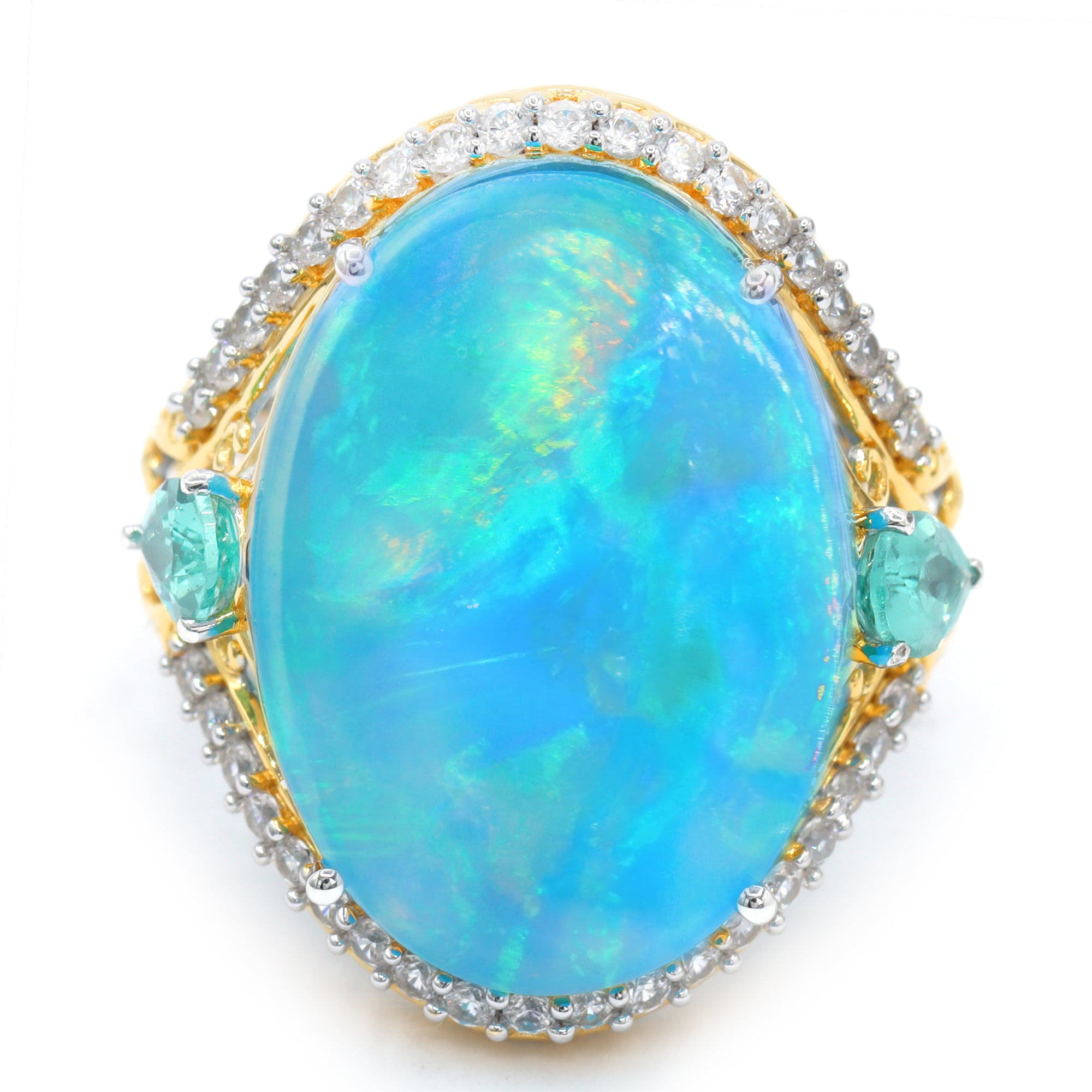 Couture Gems One-of-a-Kind 24K Palladium Silver 12.05ctw Paraiba Opal & Dauphin Apatite Ring