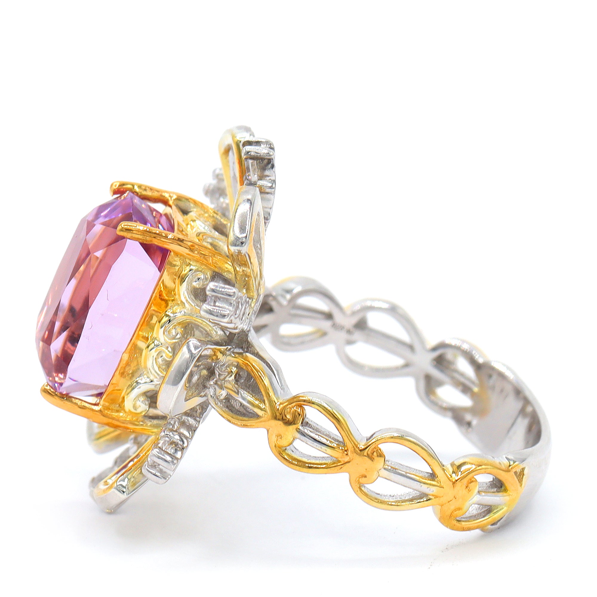 Couture Gems One-of-a-Kind 24K Palladium Silver 8.01ctw Martha Rocha 5A Kunzite & White Zircon Ring