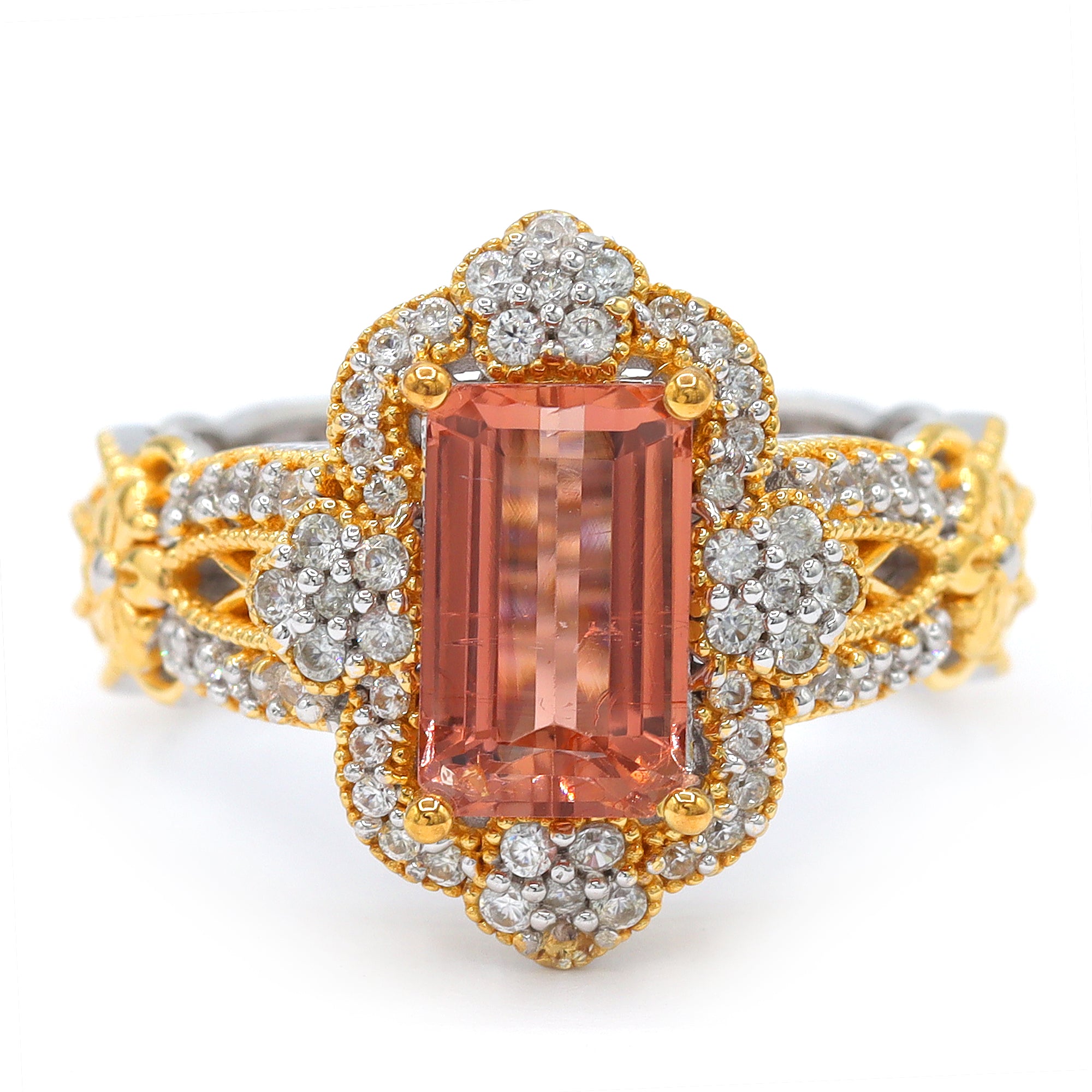 Couture Gems One-of-a-Kind 24K Palladium Silver 3.68ctw Salmon Tourmaline & White Zircon Ring