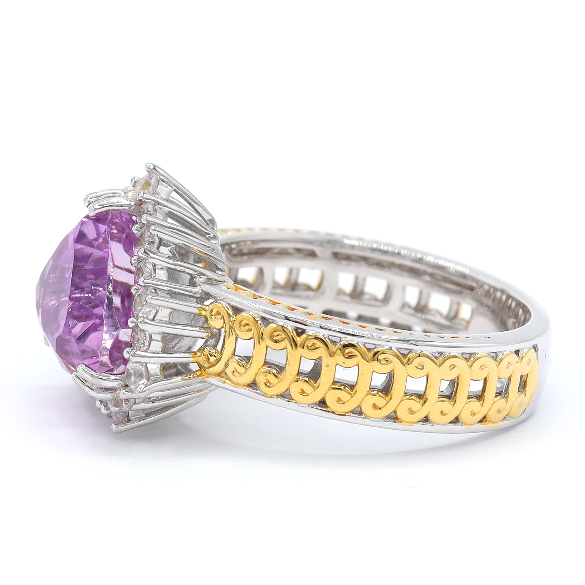 Couture Gems One-of-a-Kind 24K Palladium Silver 6.73ctw Martha Rocha 5A Kunzite & White Zircon Halo Ring