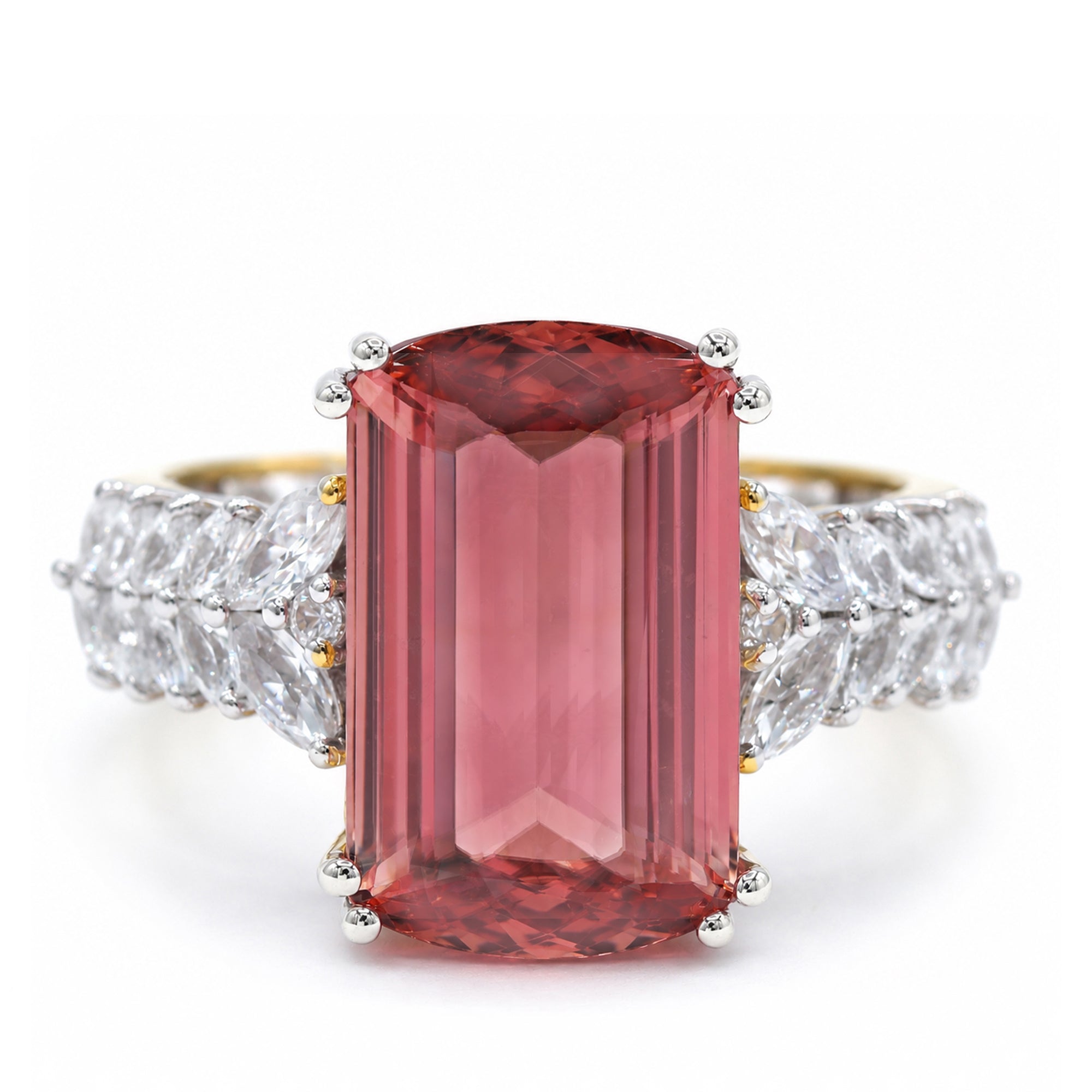 Bague Couture Gems unique en argent palladié 18K avec tourmaline saumon 2,87ct et zircons blancs en halo
