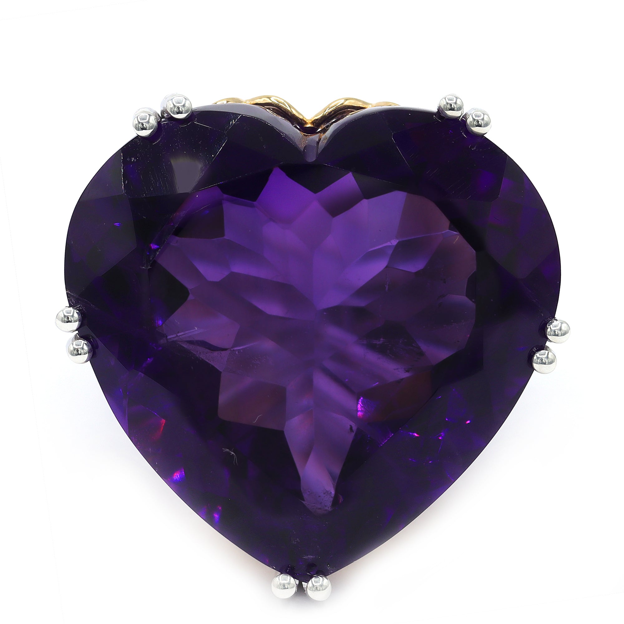 Couture Gems One-of-a-Kind 24K Palladium Silver 57.16ctw Heart Shape Tanzanian Amethyst Honker Ring