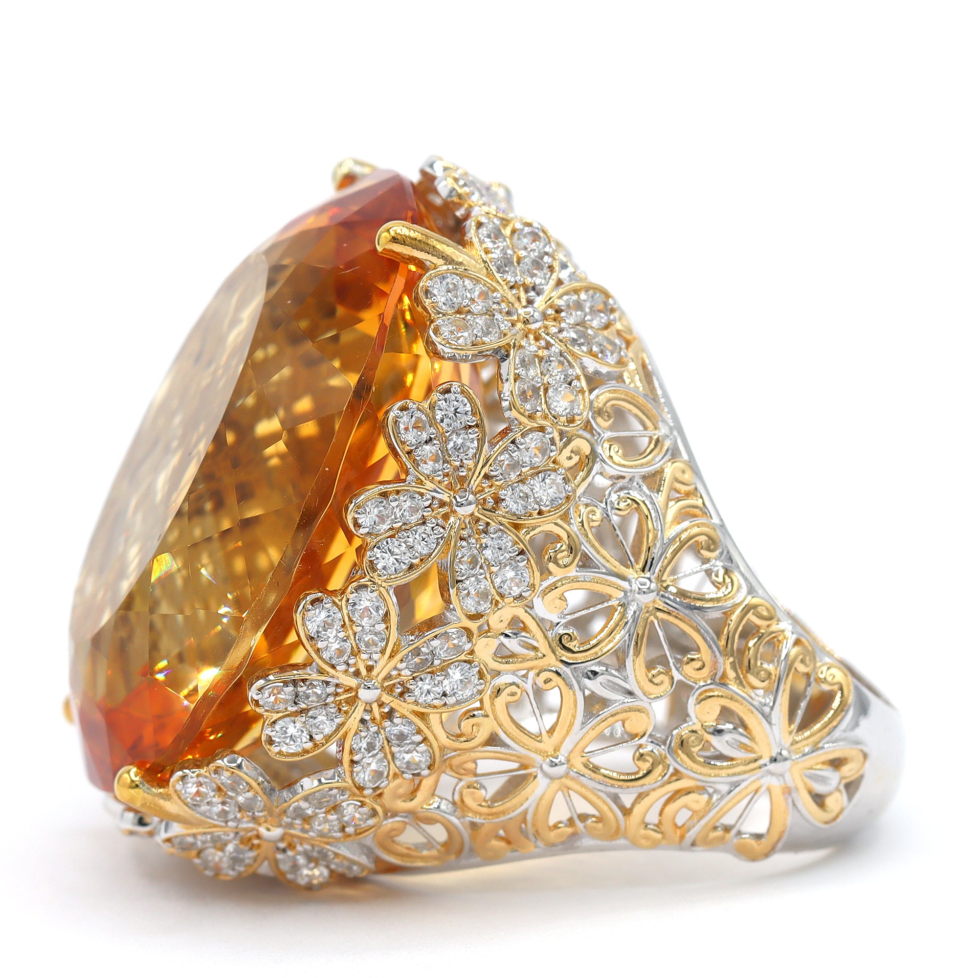 Couture Gems One-of-a-Kind 24K Palladium Silver 58.27ctw Fire Citrine & White Zircon Honker Ring