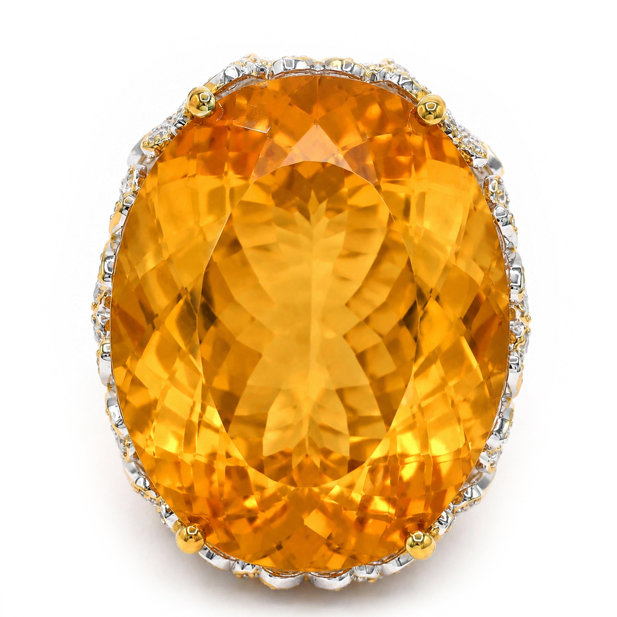 Couture Gems One-of-a-Kind 24K Palladium Silver 58.27ctw Fire Citrine & White Zircon Honker Ring