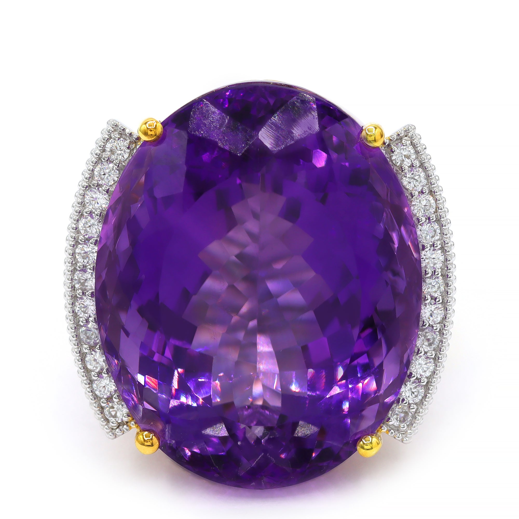 Couture Gems One-of-a-Kind 24K Palladium Silver 62.13ctw Tanzanian Amethyst & White Zircon Honker Ring