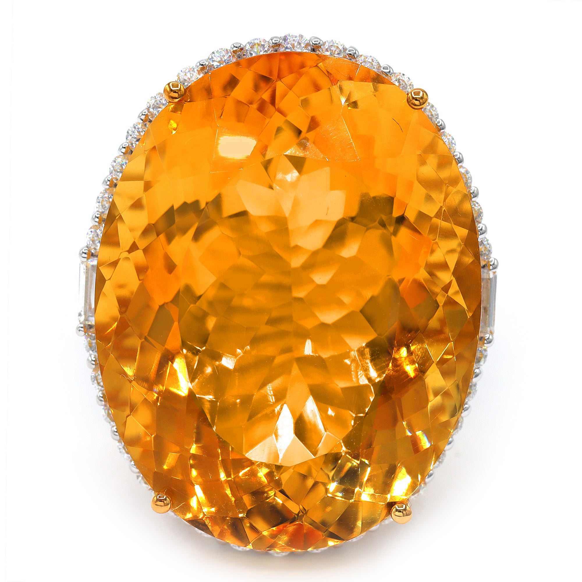 Couture Gems One-of-a-Kind 24K Palladium Silver 62.90ctw Fire Citrine & White Zircon Halo Honker Ring