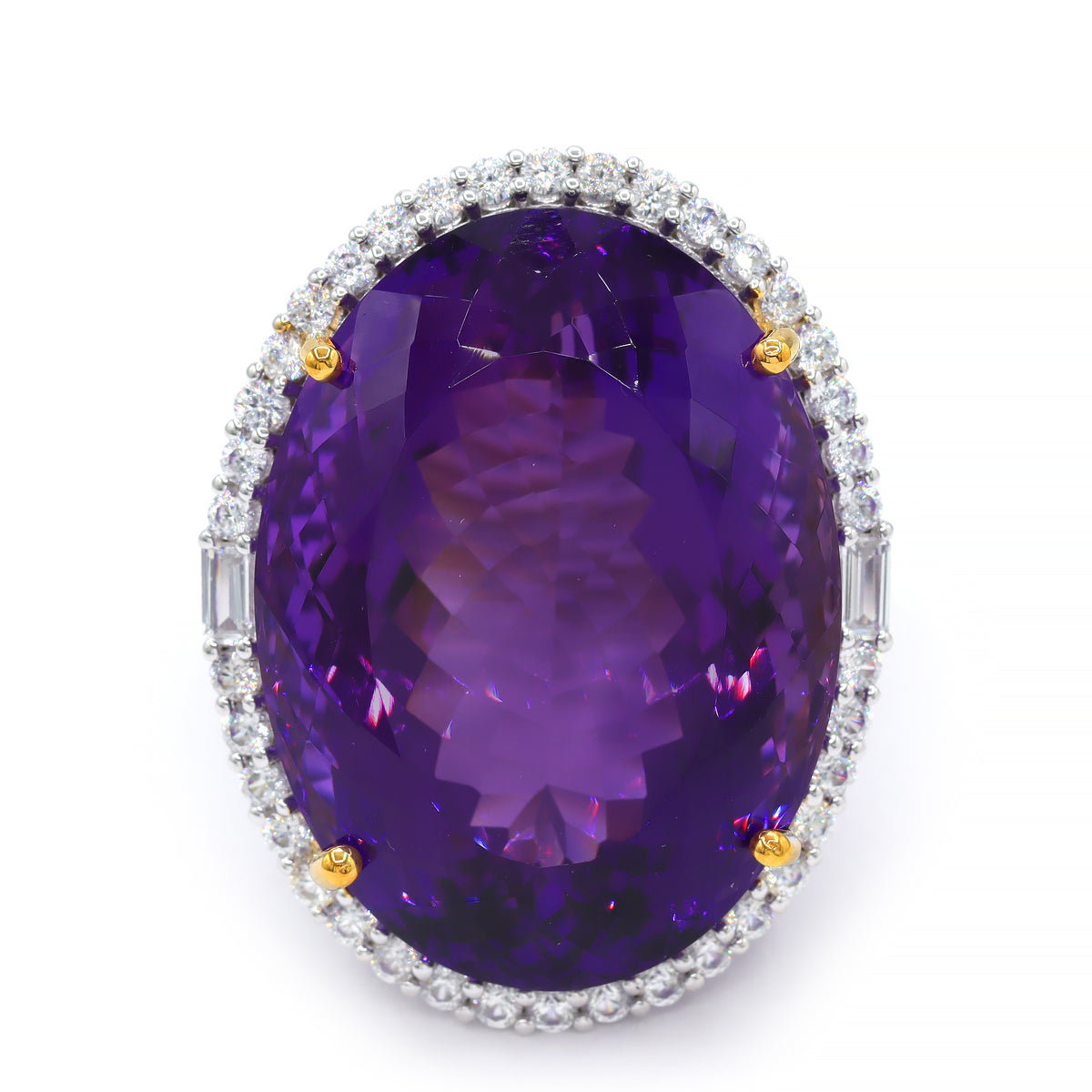 Couture Gems One-of-a-Kind 24K Palladium Silver 76.84ctw Tanzanian Amethyst & White Zircon Halo Honker Ring