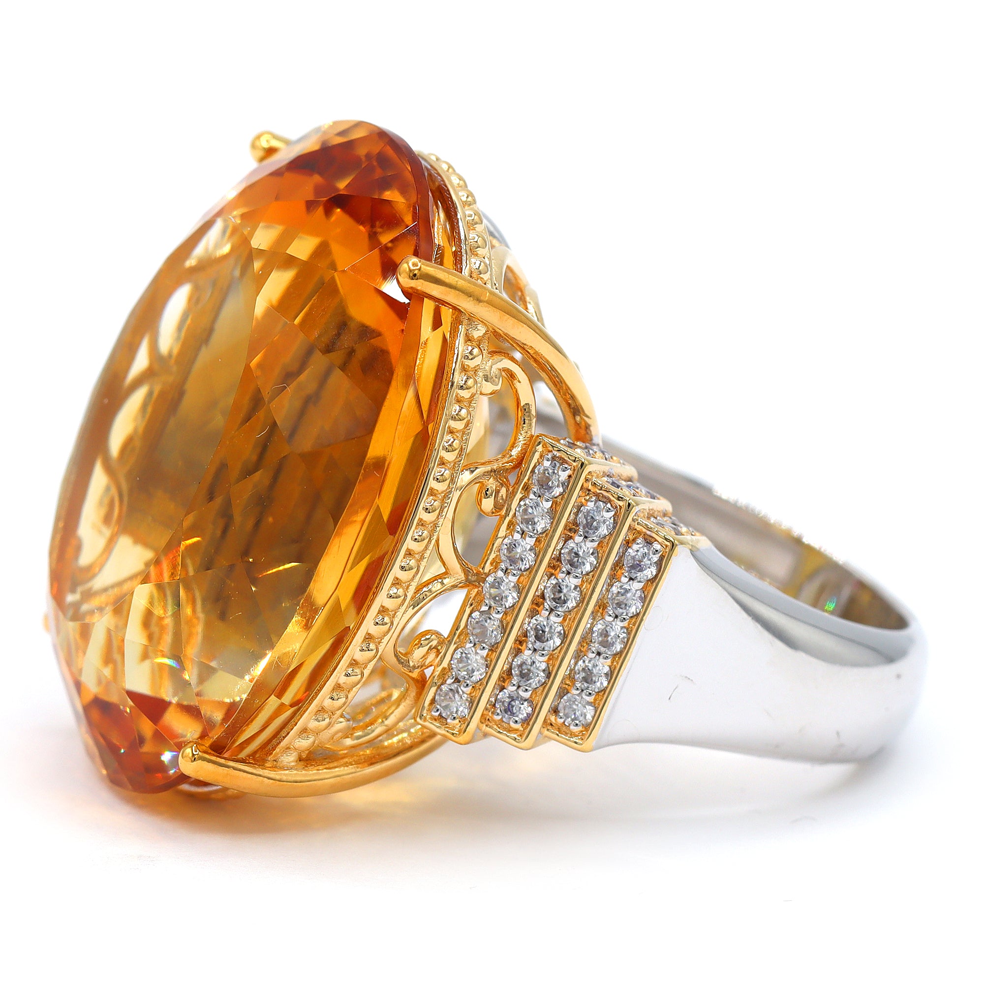 Couture Gems One-of-a-Kind 24K Palladium Silver 55.74ctw Fire Citrine & White Zircon Honker Ring