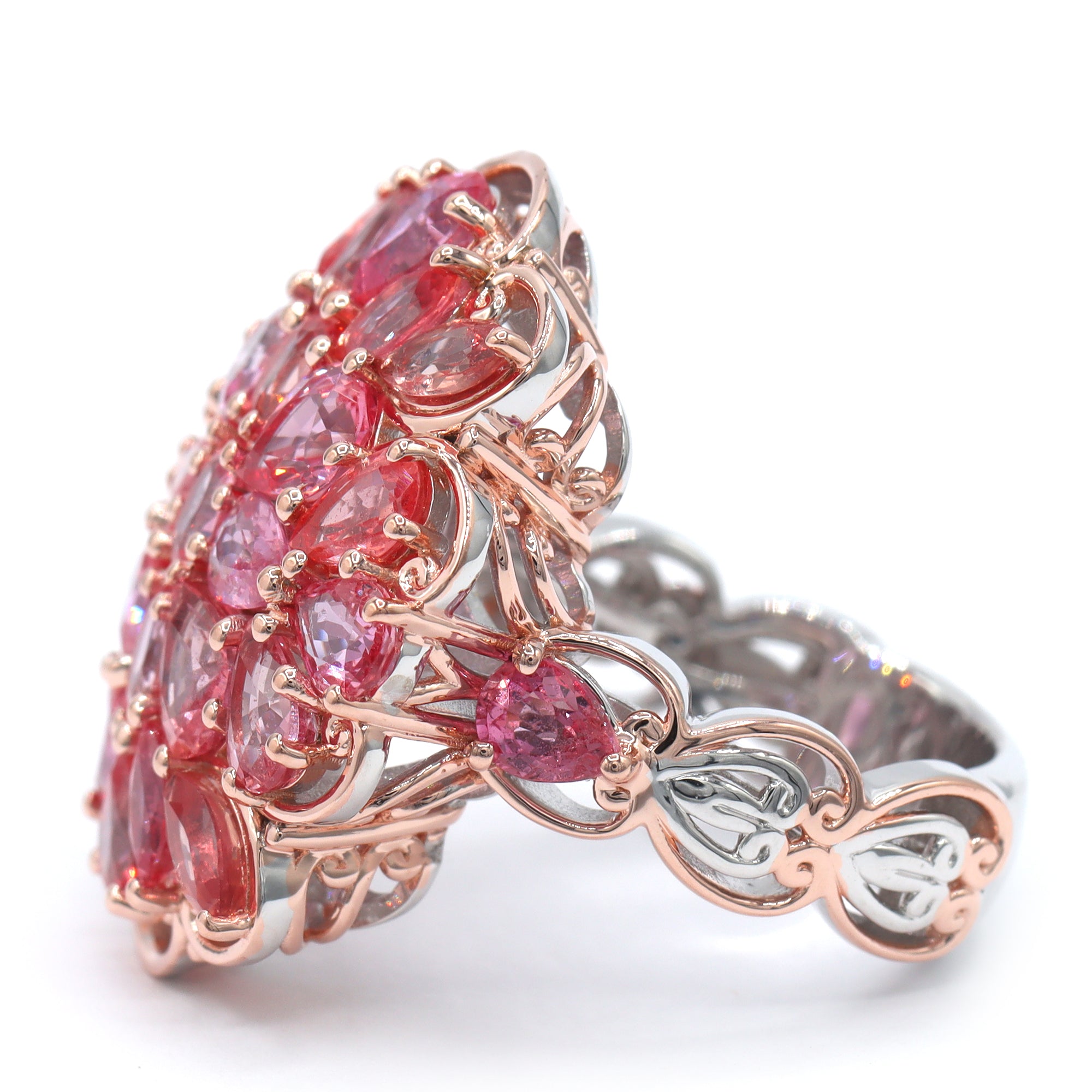 Couture Gems One-of-a-Kind 18K Palladium Silver 10.09ctw Padparadscha Sapphire Cluster Ring