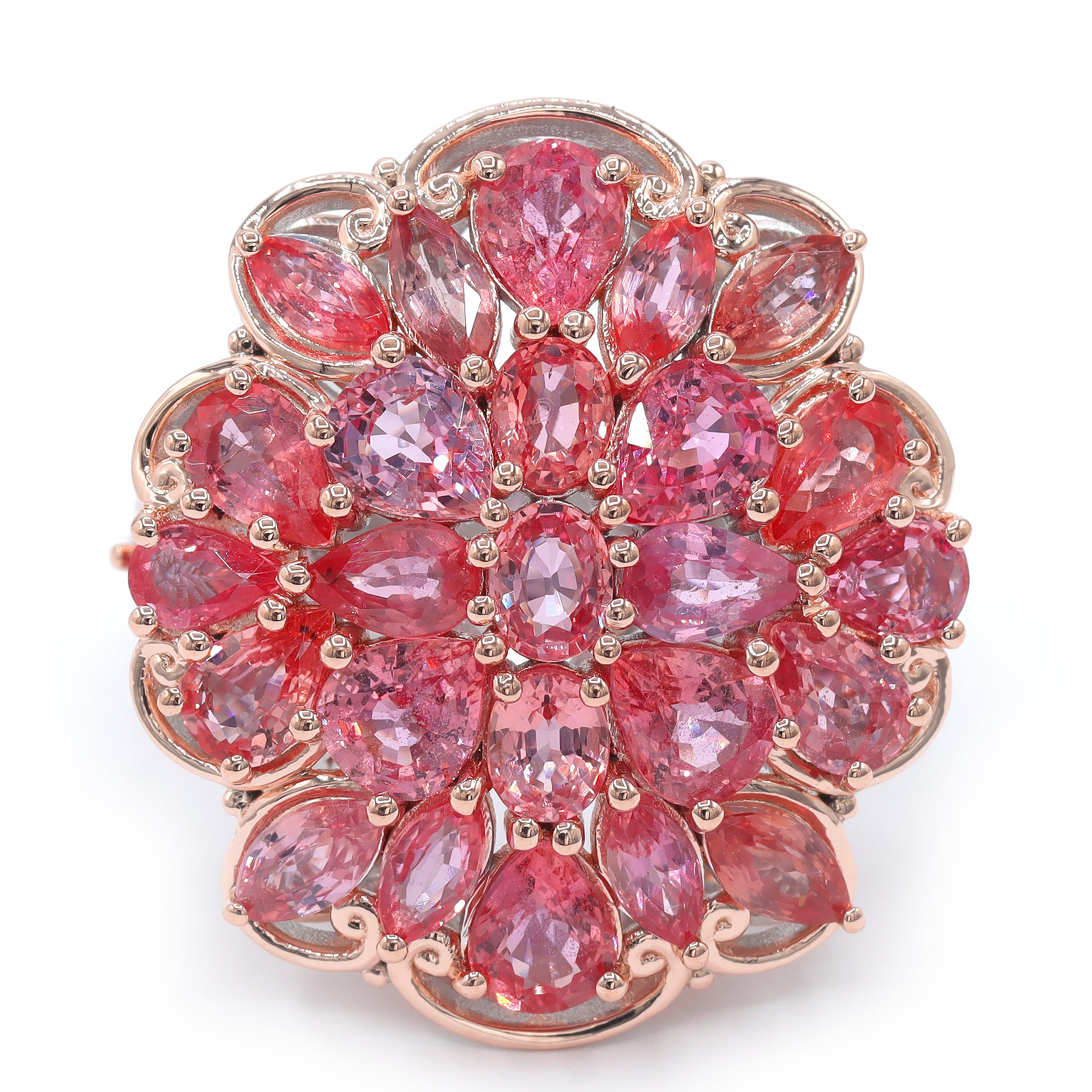 Couture Gems One-of-a-Kind 18K Palladium Silver 10.09ctw Padparadscha Sapphire Cluster Ring