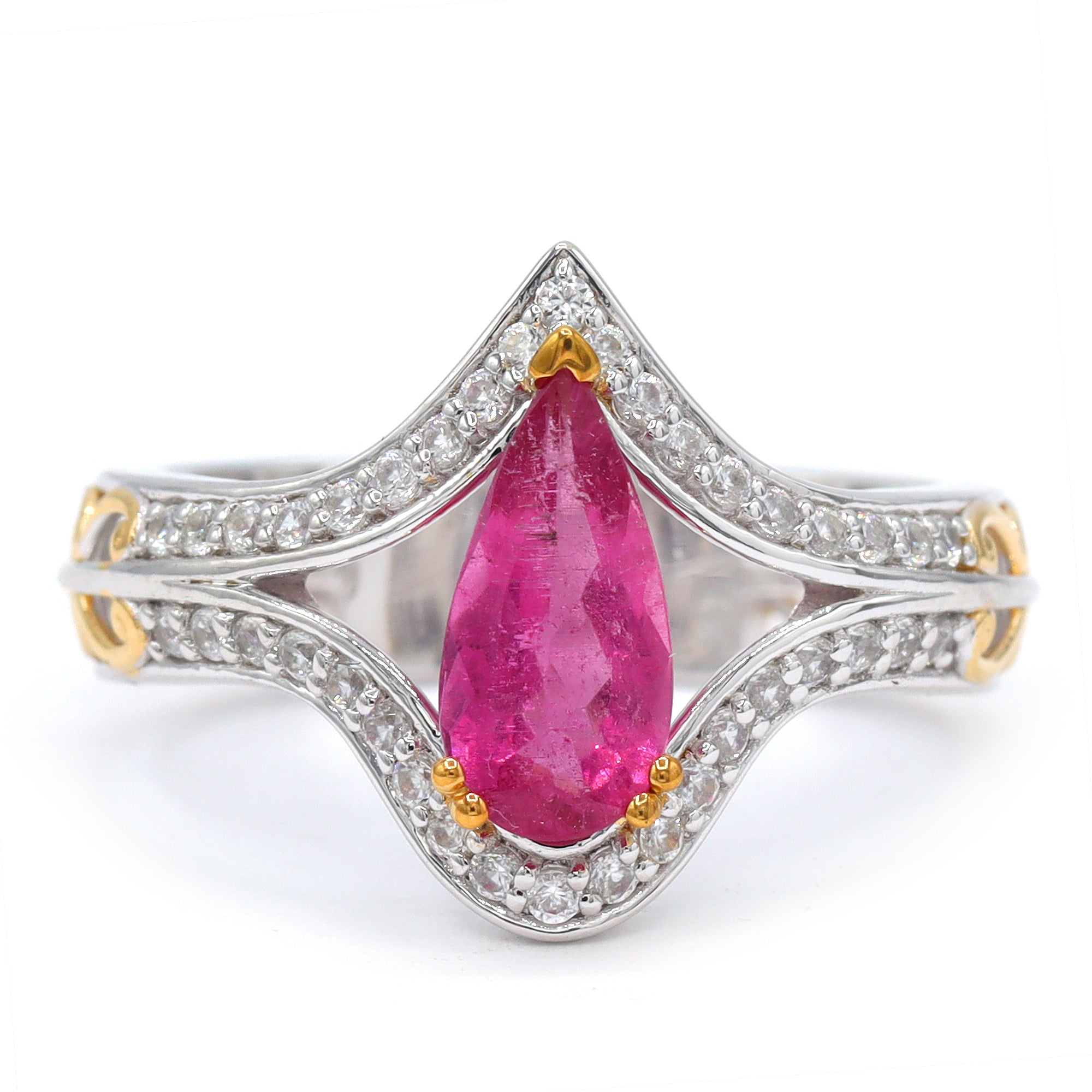 Couture Gems One-of-a-Kind 24K Palladium Silver 2.15ctw Rubellite & White Zircon Ring