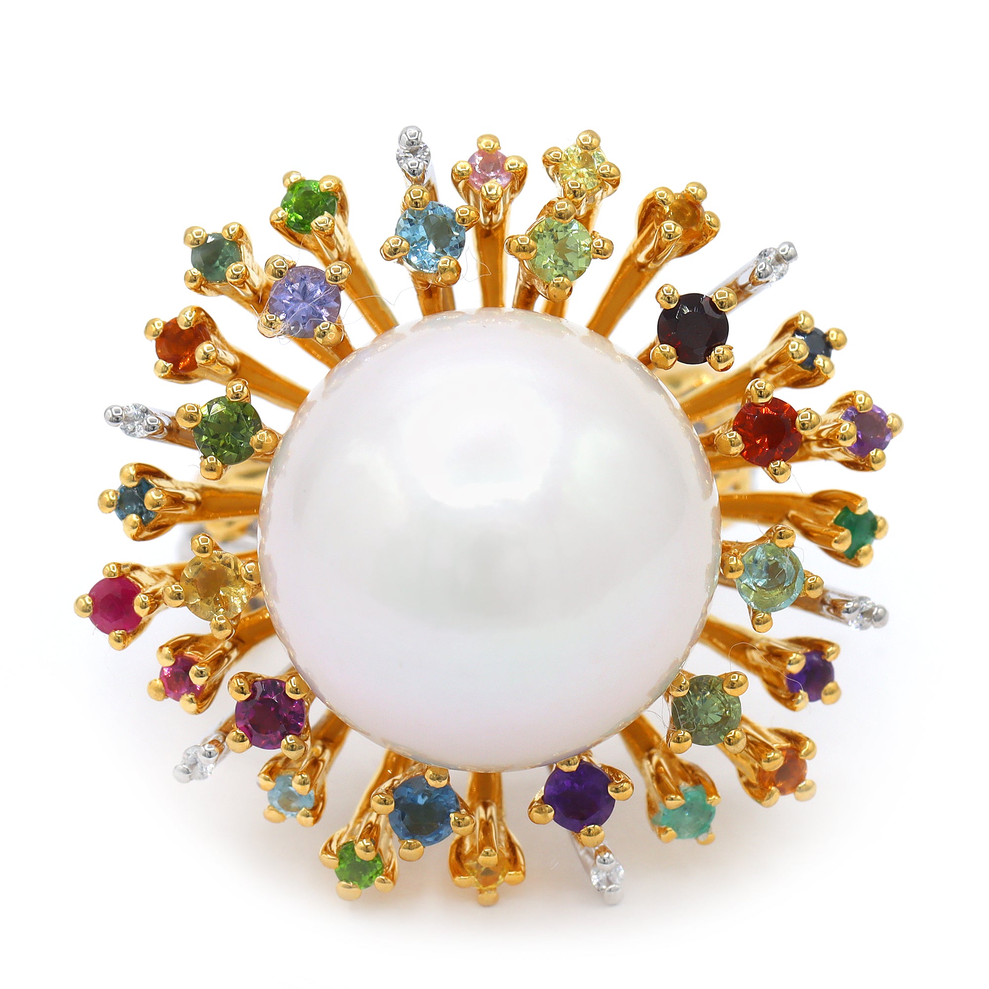 Couture Gems One-of-a-Kind 24K Palladium Silver Edison White Pearl & Multi Gemstones Ring