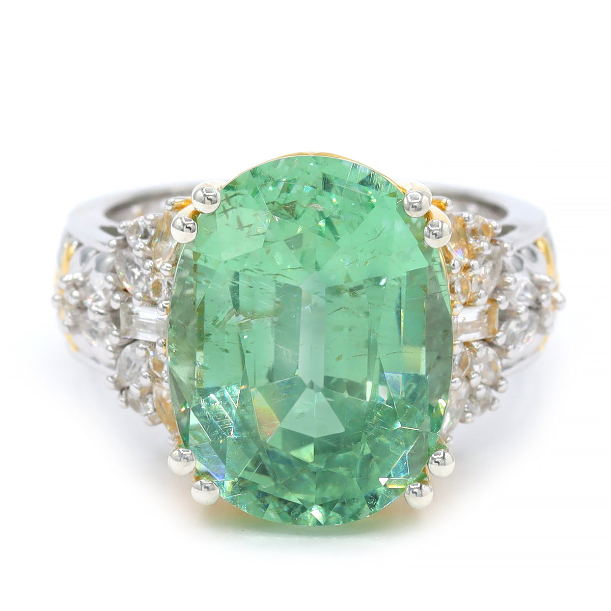 Couture Gems One-of-a-Kind 24K Palladium Silver 13.59ctw Apple Green Apatite & White Zircon Ring