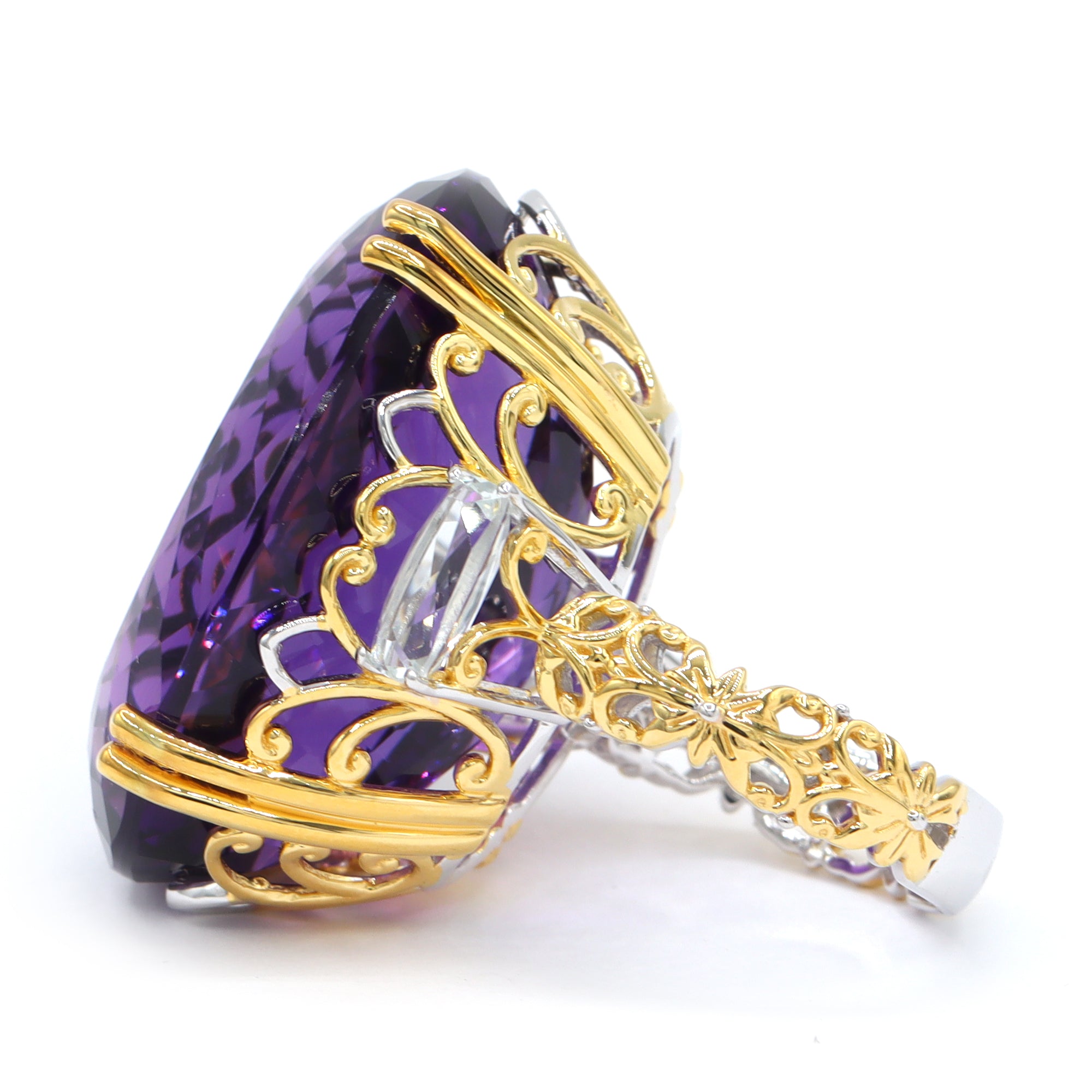 Couture Gems One-of-a-Kind 24K Palladium Silver 81.16ctw Tanzanian Amethyst & White Topaz Honker Ring
