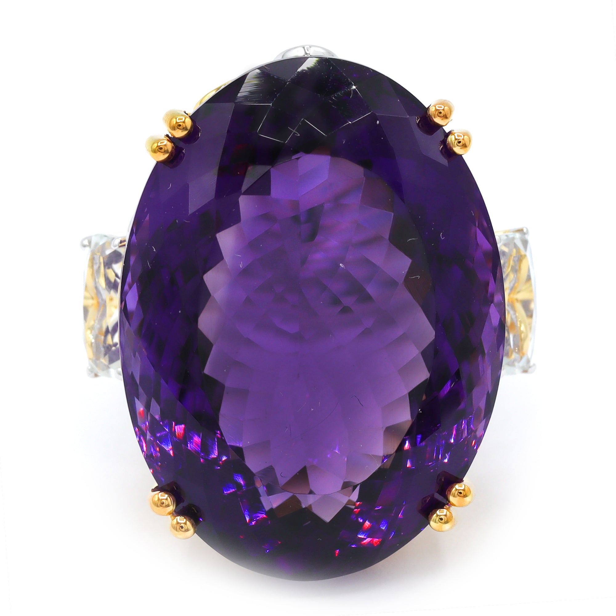 Couture Gems One-of-a-Kind 24K Palladium Silver 81.16ctw Tanzanian Amethyst & White Topaz Honker Ring