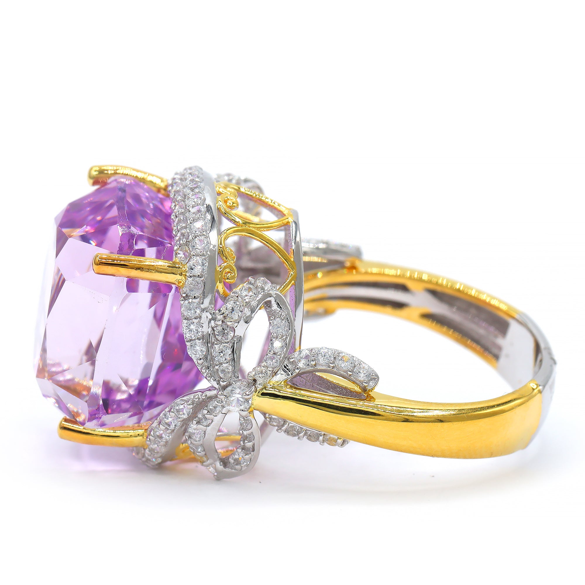 Bague Couture Gems unique en son genre en argent palladium 24K avec kunzite Martha Rocha 5A et zircon blanc de 19,71 ct