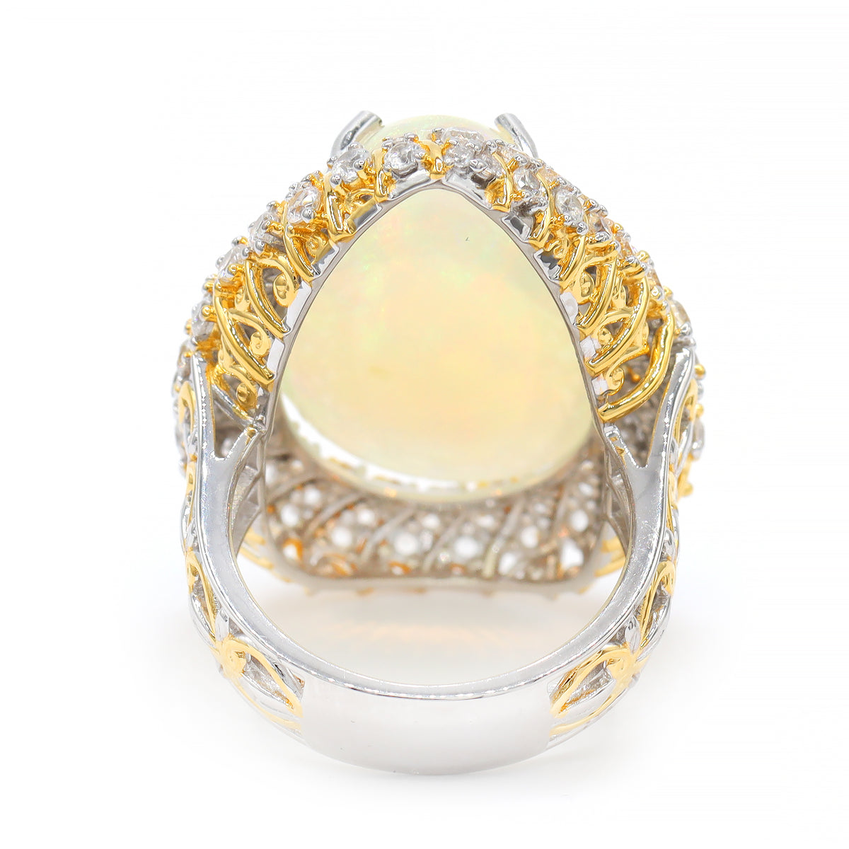 Couture Gems One-of-a-Kind 24K Palladium Silver 23.74ctw White Ethiopian Opal & White Zircon Ring