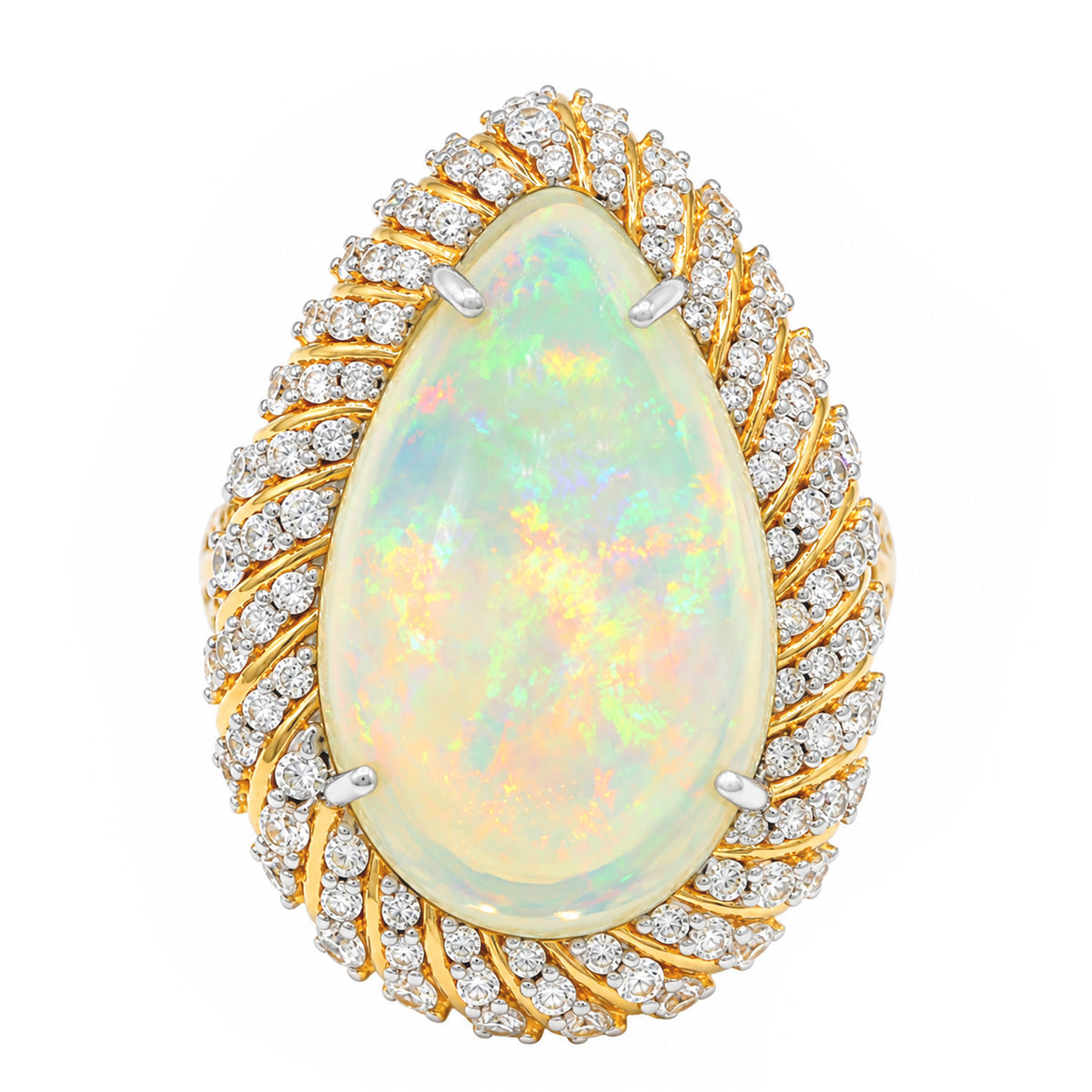 Couture Gems One-of-a-Kind 24K Palladium Silver 23.74ctw White Ethiopian Opal & White Zircon Ring